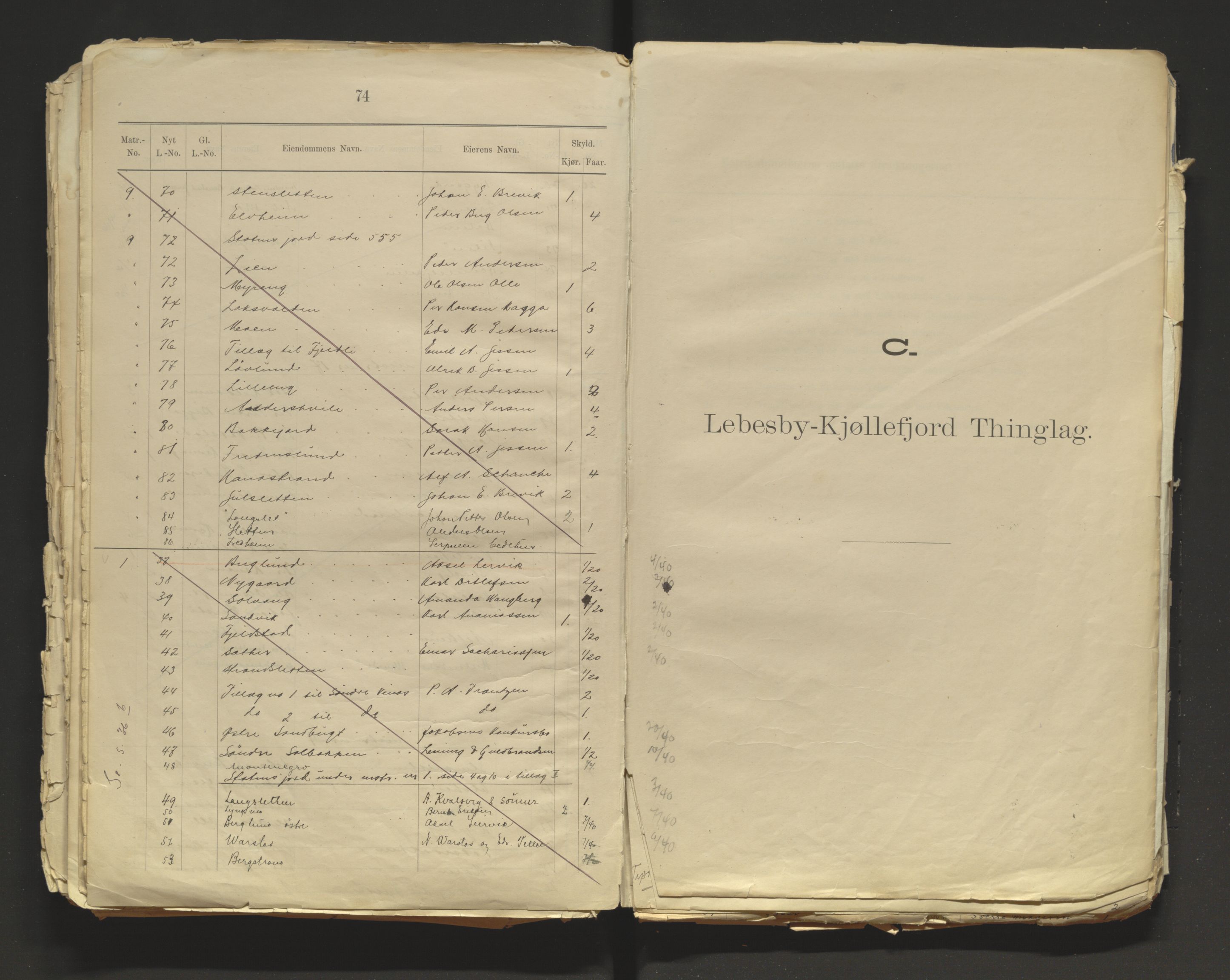 Tana fogderi/sorenskriveri, AV/SATØ-S-0058/I/Ip/L0254/0001: -- / Annet om tinglysing. Matrikkel, Tana sorenskriveri., 1884, s. 74-75