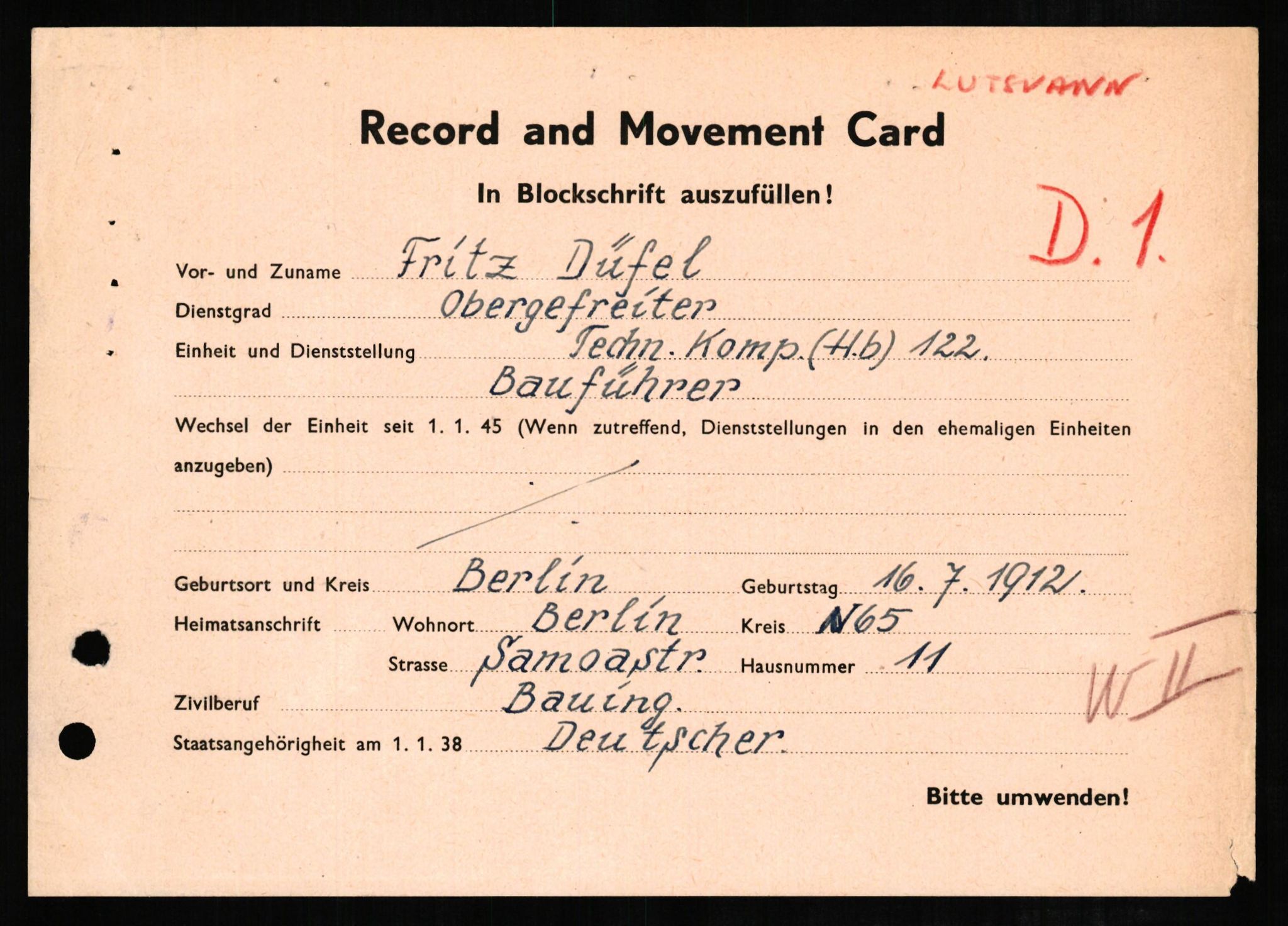 Forsvaret, Forsvarets overkommando II, AV/RA-RAFA-3915/D/Db/L0006: CI Questionaires. Tyske okkupasjonsstyrker i Norge. Tyskere., 1945-1946, s. 322