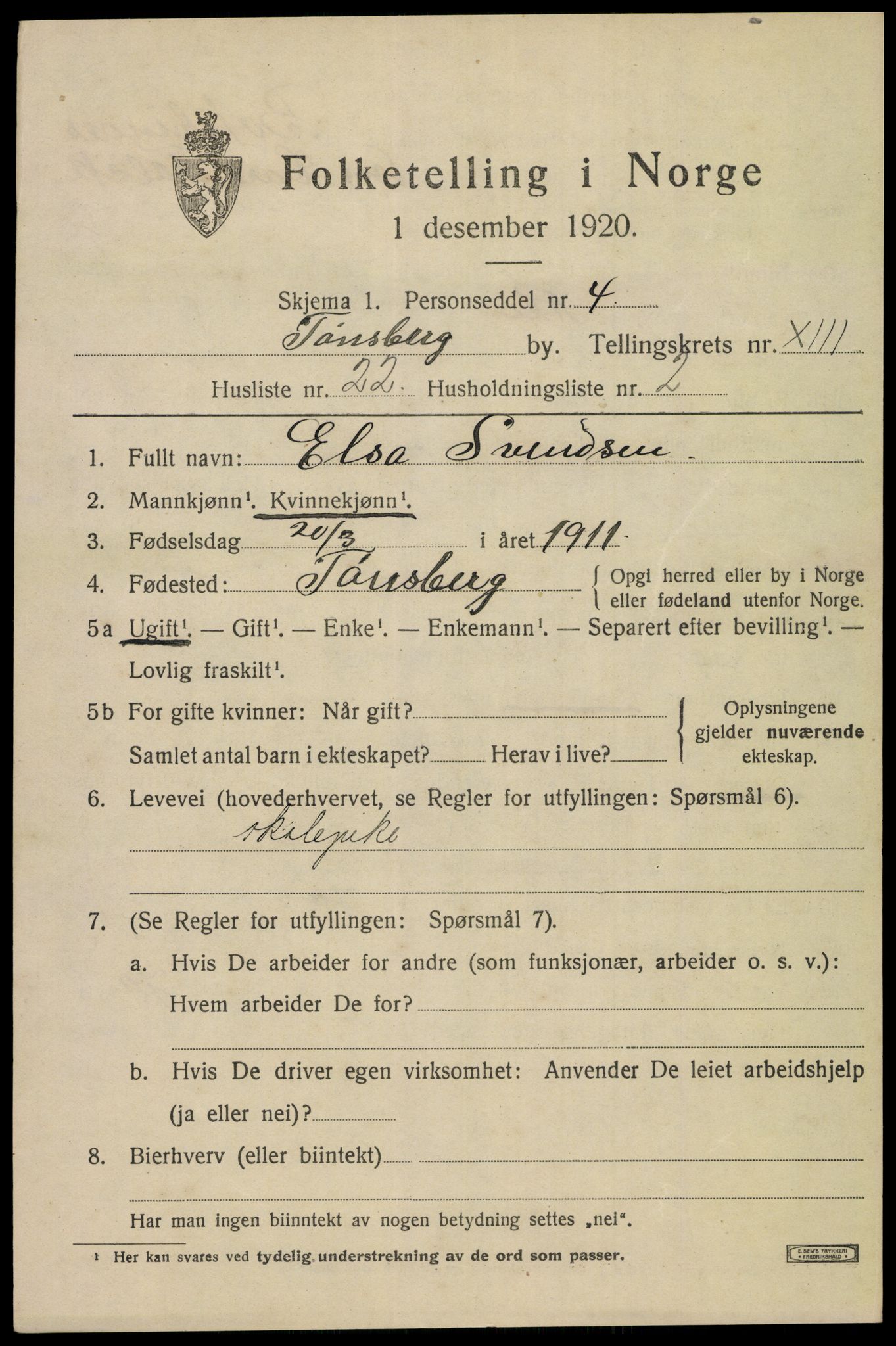 SAKO, Folketelling 1920 for 0705 Tønsberg kjøpstad, 1920, s. 21821