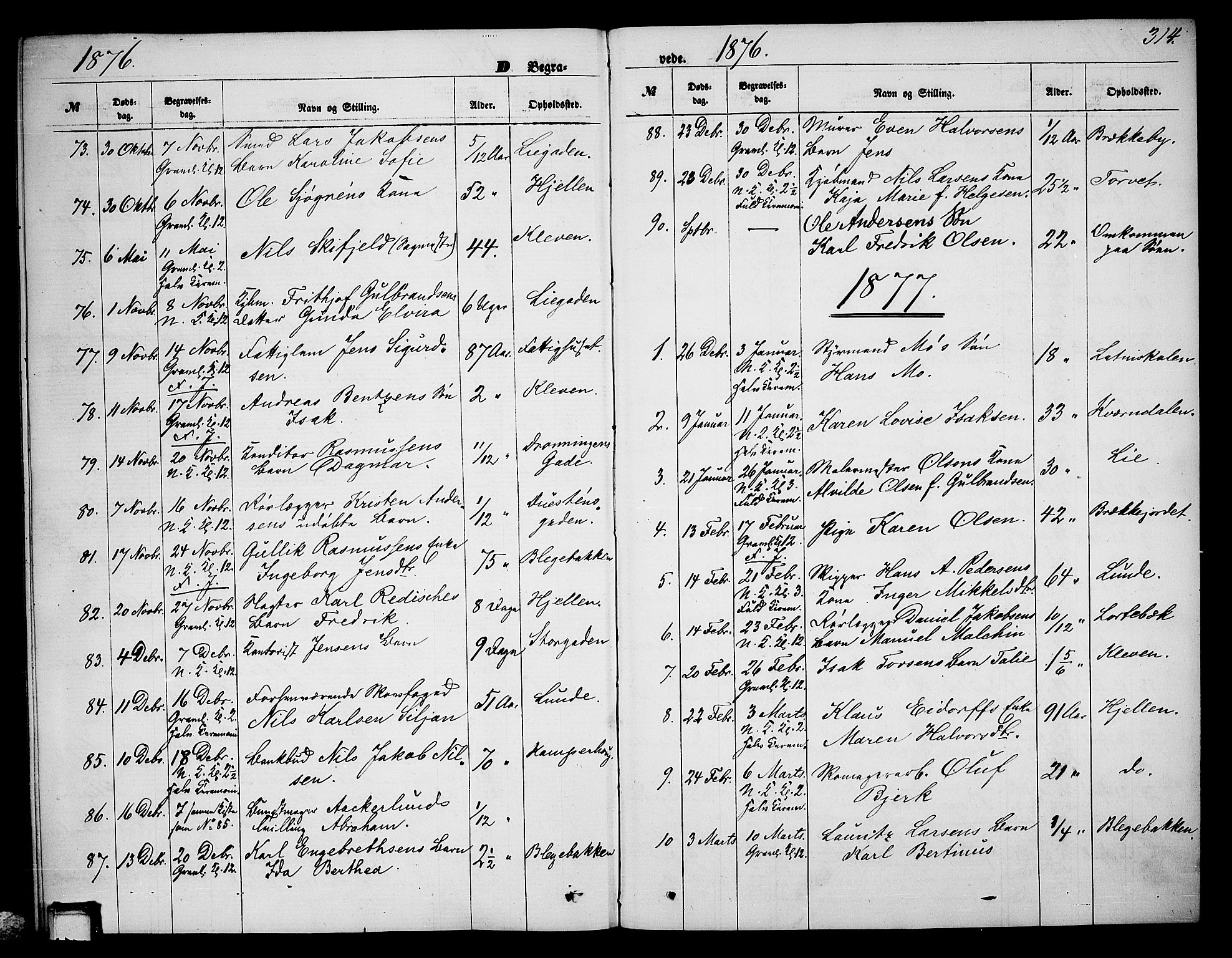 Skien kirkebøker, AV/SAKO-A-302/G/Ga/L0005: Klokkerbok nr. 5, 1868-1880, s. 314