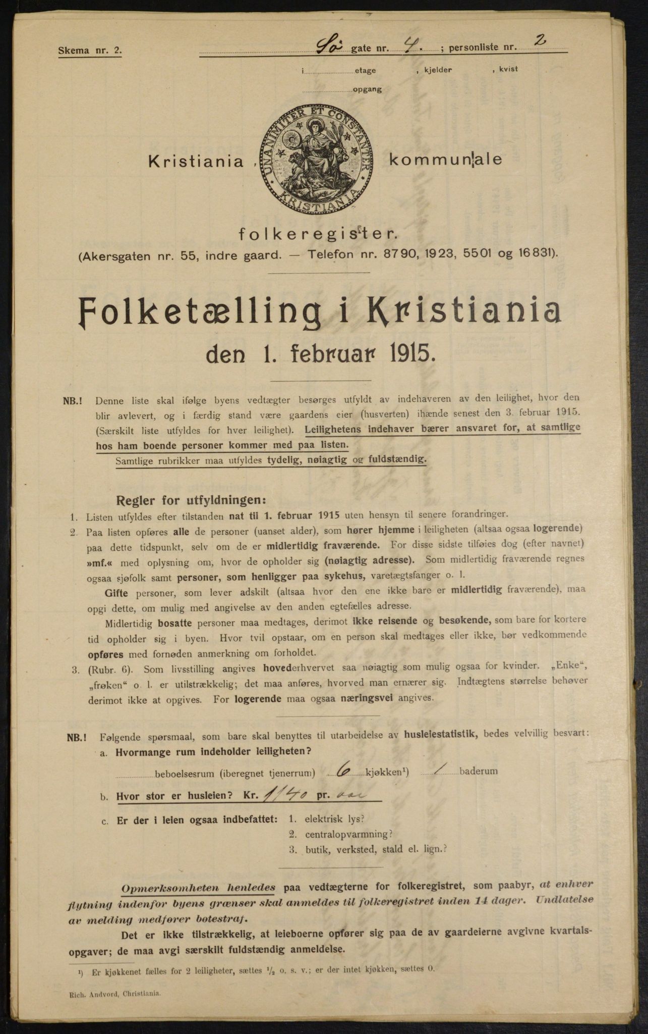 OBA, Kommunal folketelling 1.2.1915 for Kristiania, 1915, s. 94990