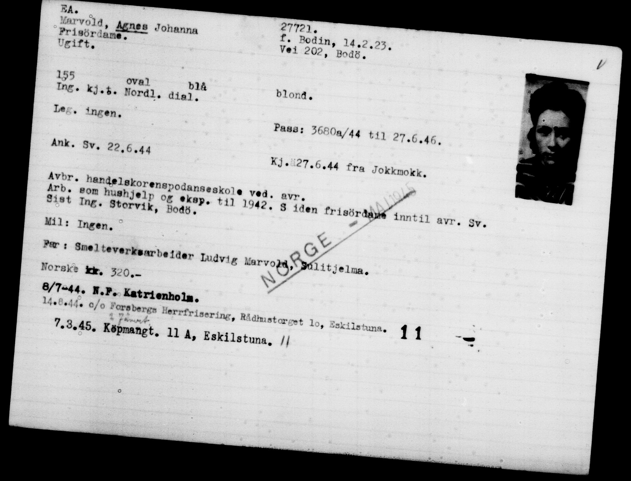 Utenriksstasjonene, Legasjonen i Stockholm, Flyktningkontoret, AV/RA-S-6753/V/Va/L0011: Kjesäterkartoteket, flyktninger med registreringsnr. 25300-28349, 1940-1945, s. 2574