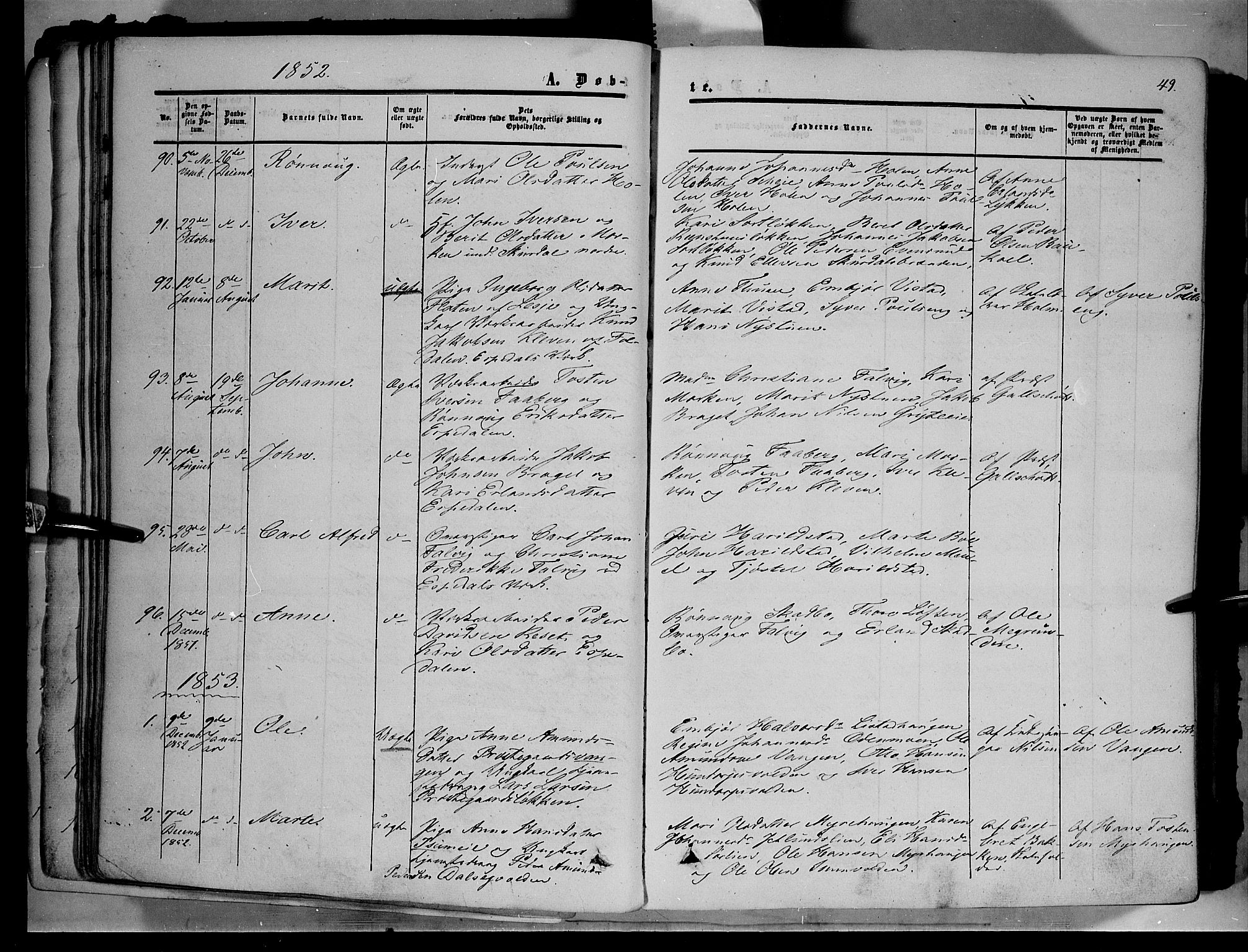 Sør-Fron prestekontor, AV/SAH-PREST-010/H/Ha/Haa/L0001: Ministerialbok nr. 1, 1849-1863, s. 49