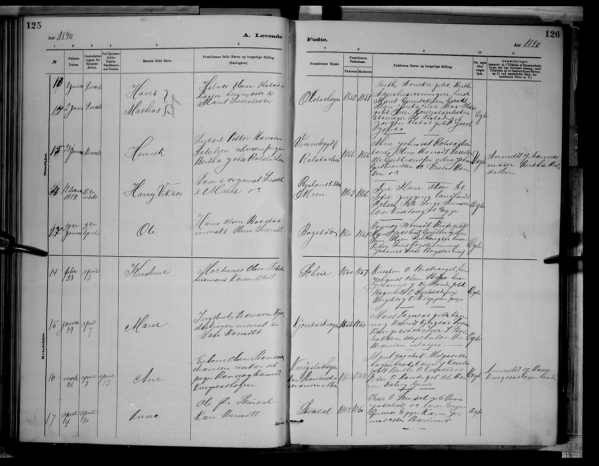Sør-Fron prestekontor, AV/SAH-PREST-010/H/Ha/Hab/L0003: Klokkerbok nr. 3, 1884-1896, s. 125-126