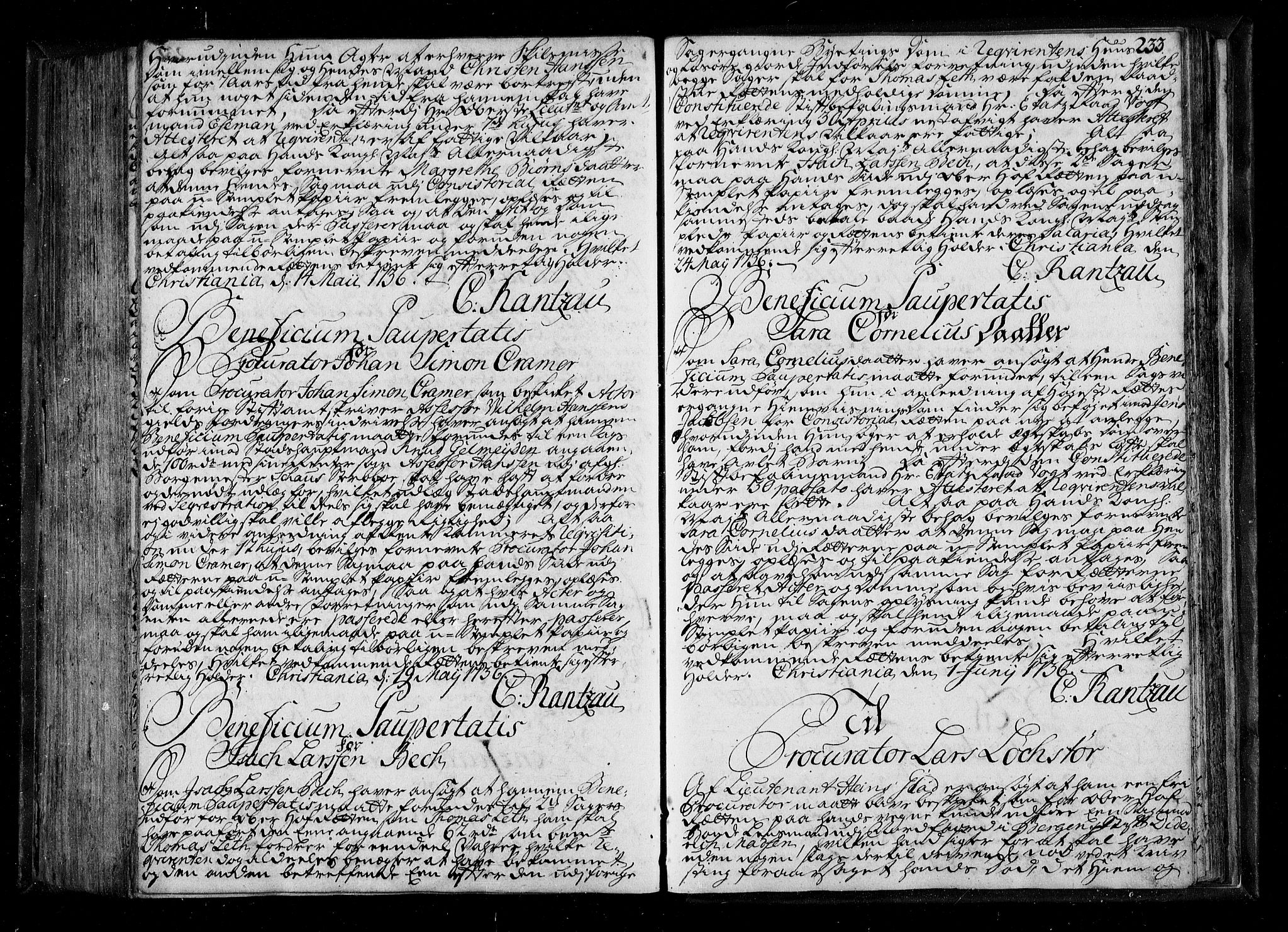 Stattholderembetet 1572-1771, AV/RA-EA-2870/Be/L0011: Kopibok for beneficia paupertatis, 1726-1739, s. 232b-233a