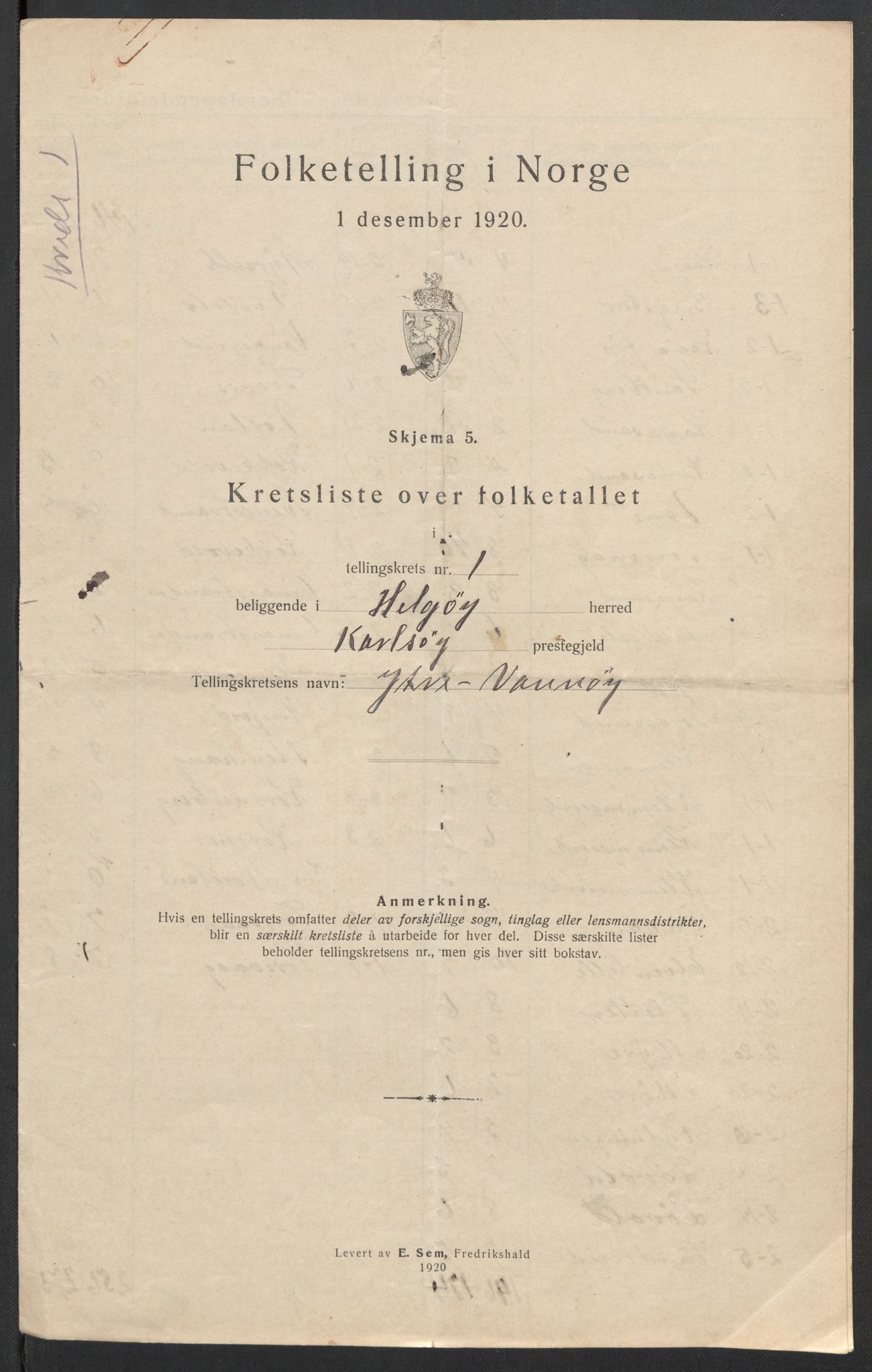 SATØ, Folketelling 1920 for 1935 Helgøy herred, 1920, s. 5