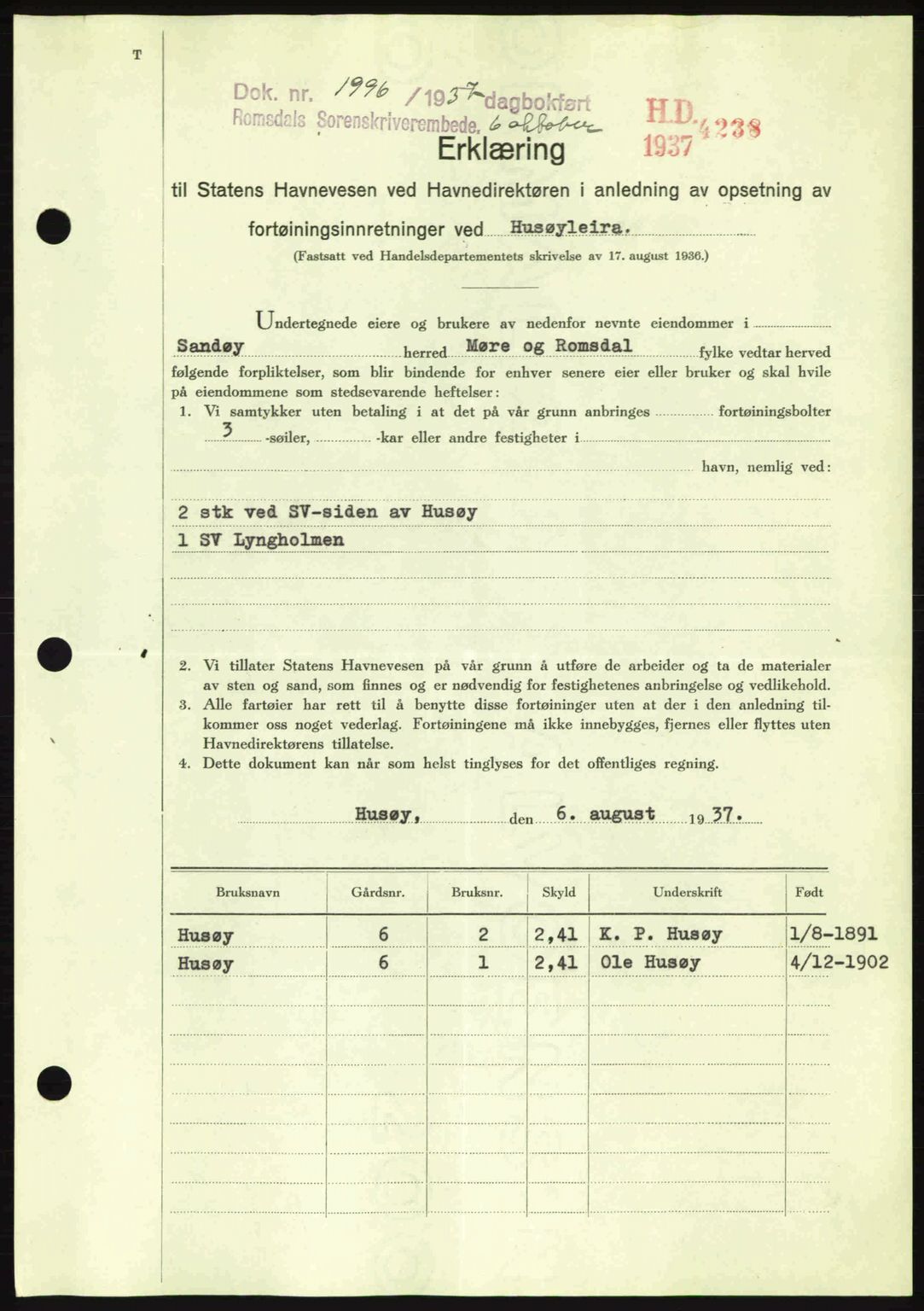 Romsdal sorenskriveri, AV/SAT-A-4149/1/2/2C: Pantebok nr. A4, 1937-1938, Dagboknr: 1996/1937