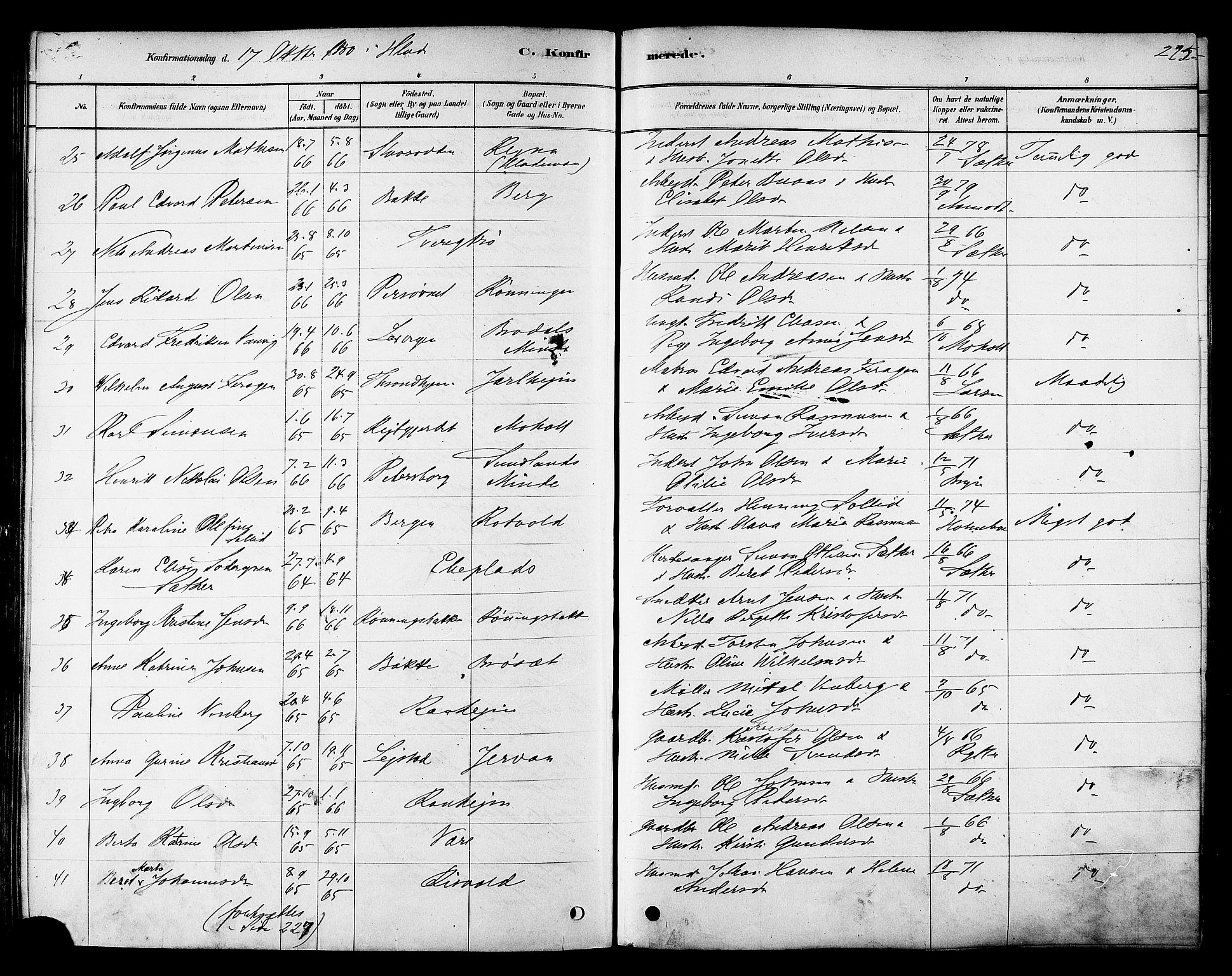 Ministerialprotokoller, klokkerbøker og fødselsregistre - Sør-Trøndelag, SAT/A-1456/606/L0294: Ministerialbok nr. 606A09, 1878-1886, s. 225