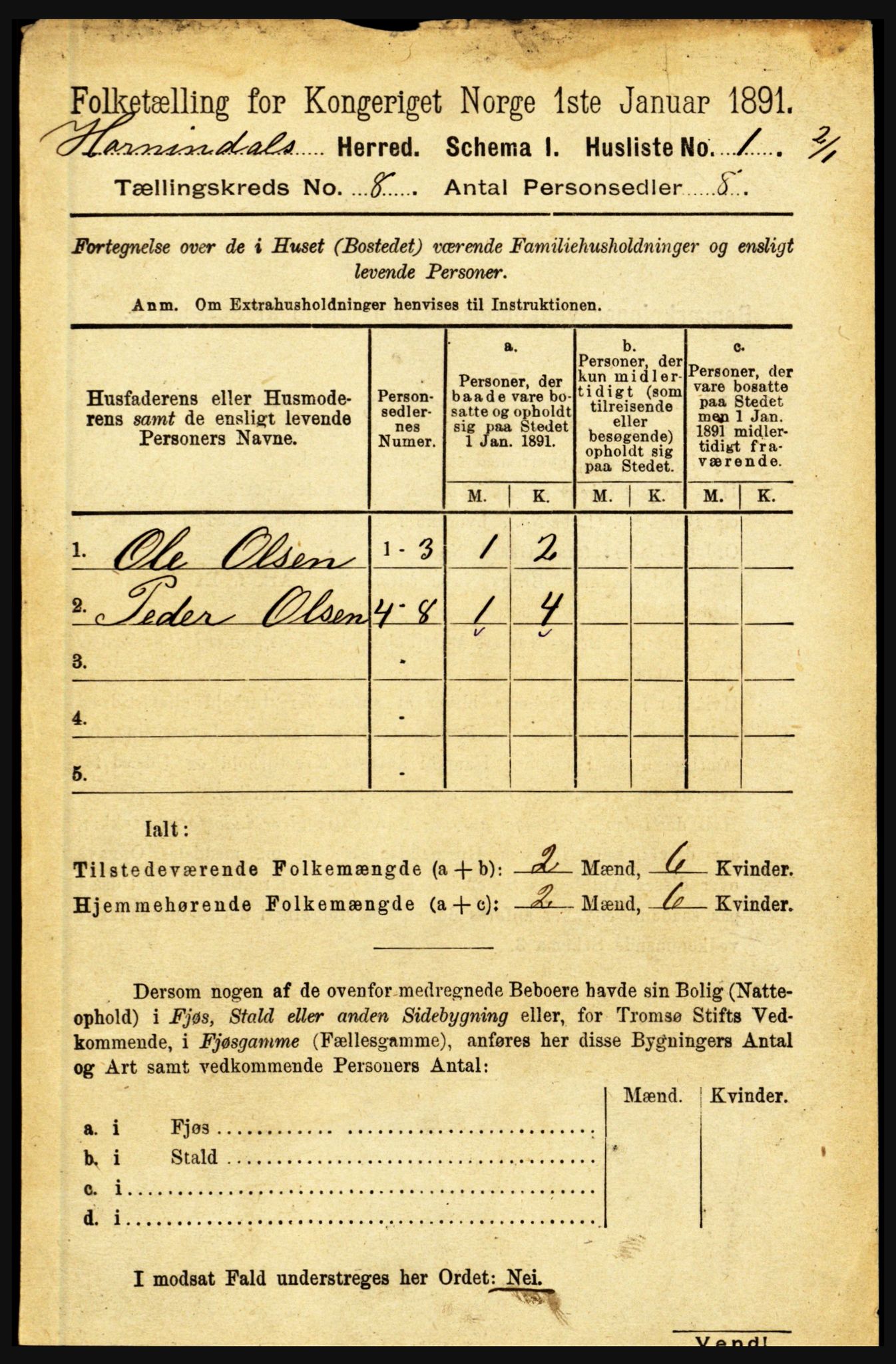 RA, Folketelling 1891 for 1444 Hornindal herred, 1891, s. 1867