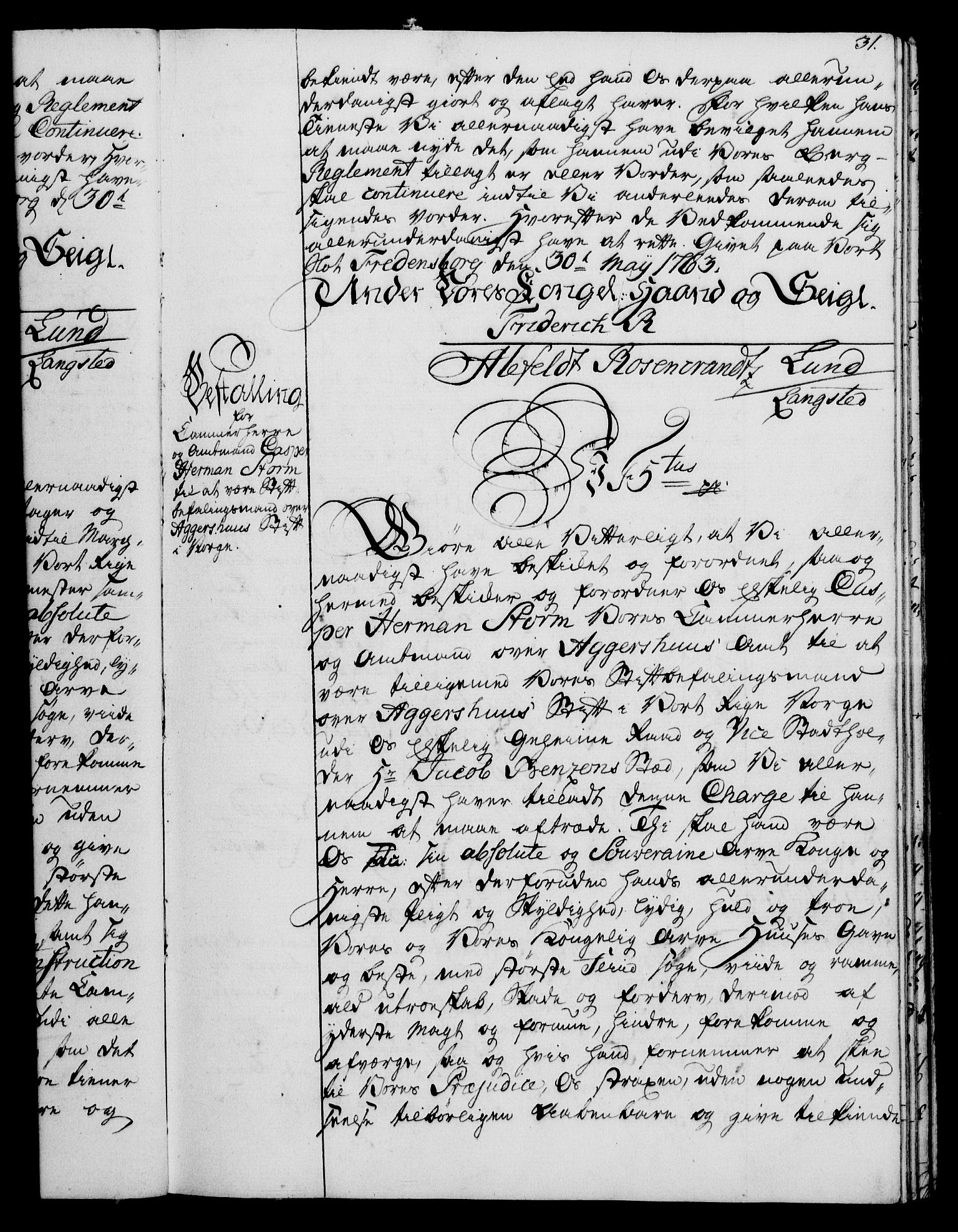 Rentekammeret, Kammerkanselliet, RA/EA-3111/G/Gg/Gge/L0004: Norsk bestallingsprotokoll med register (merket RK 53.28), 1762-1771, s. 31
