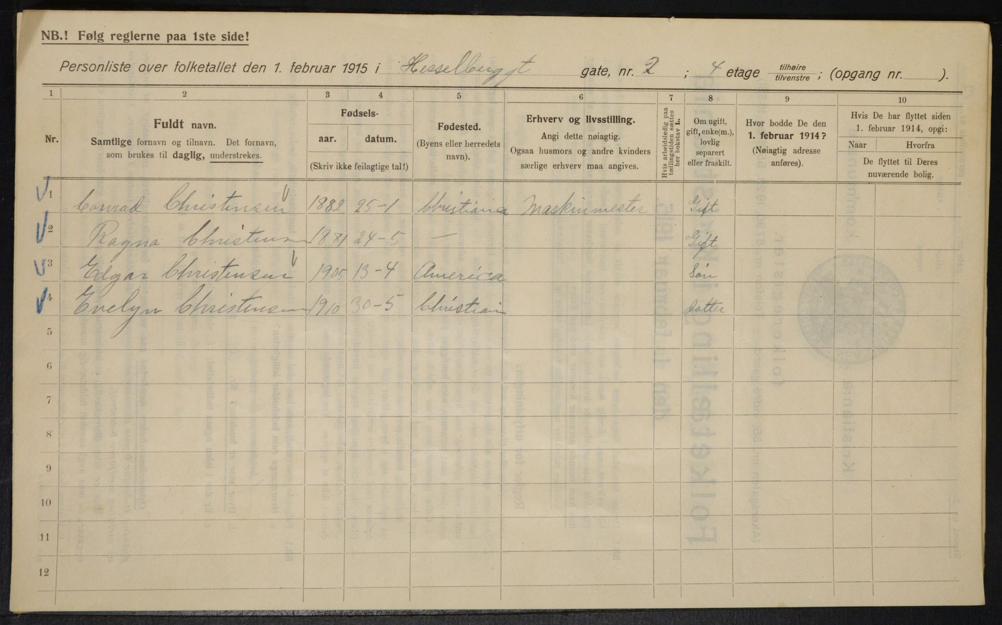 OBA, Kommunal folketelling 1.2.1915 for Kristiania, 1915, s. 39448