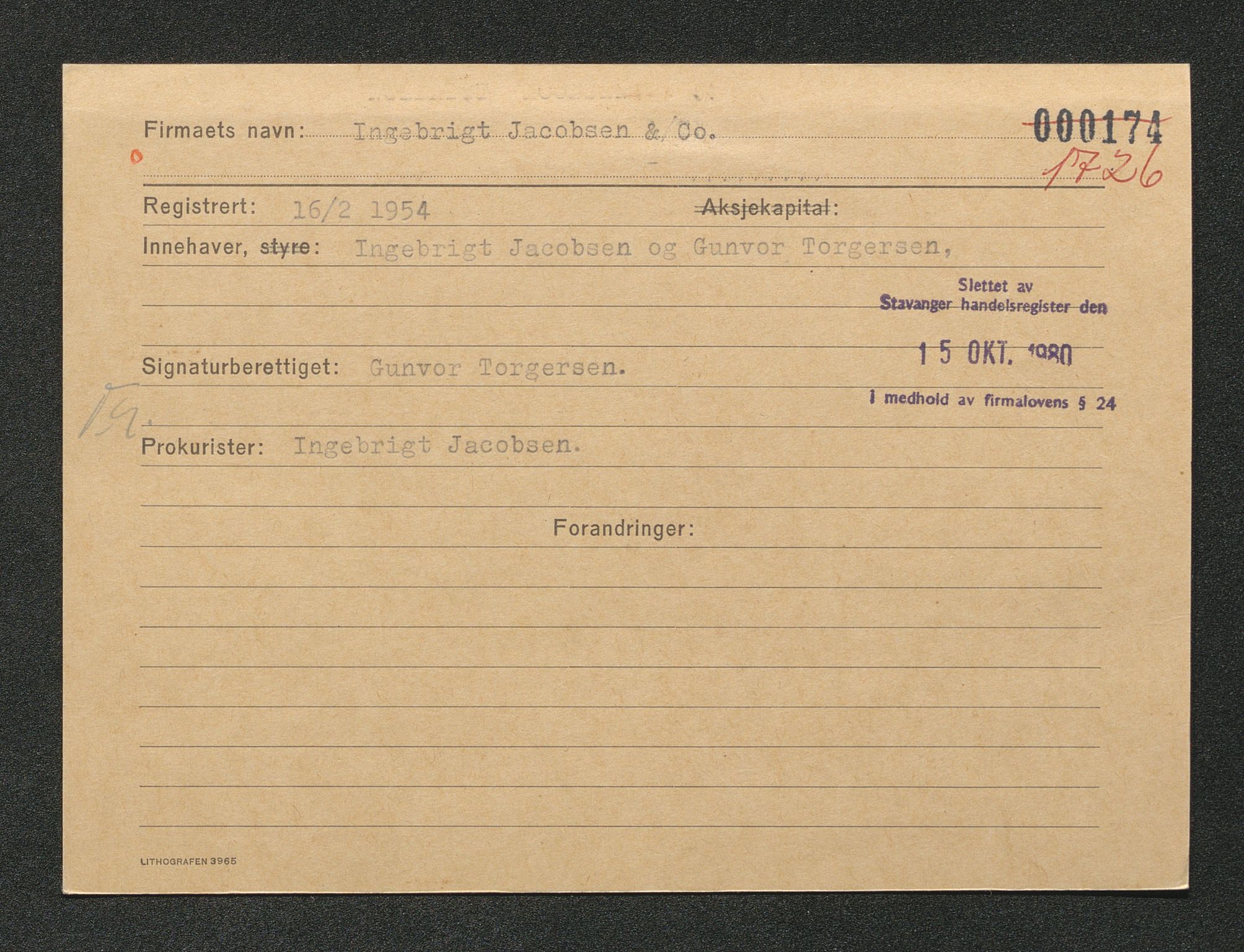 Stavanger byfogd, SAST/A-101408/001/4/42/422/4221A/L0002: Register over slettede firma D-G, 1891-1987, s. 579