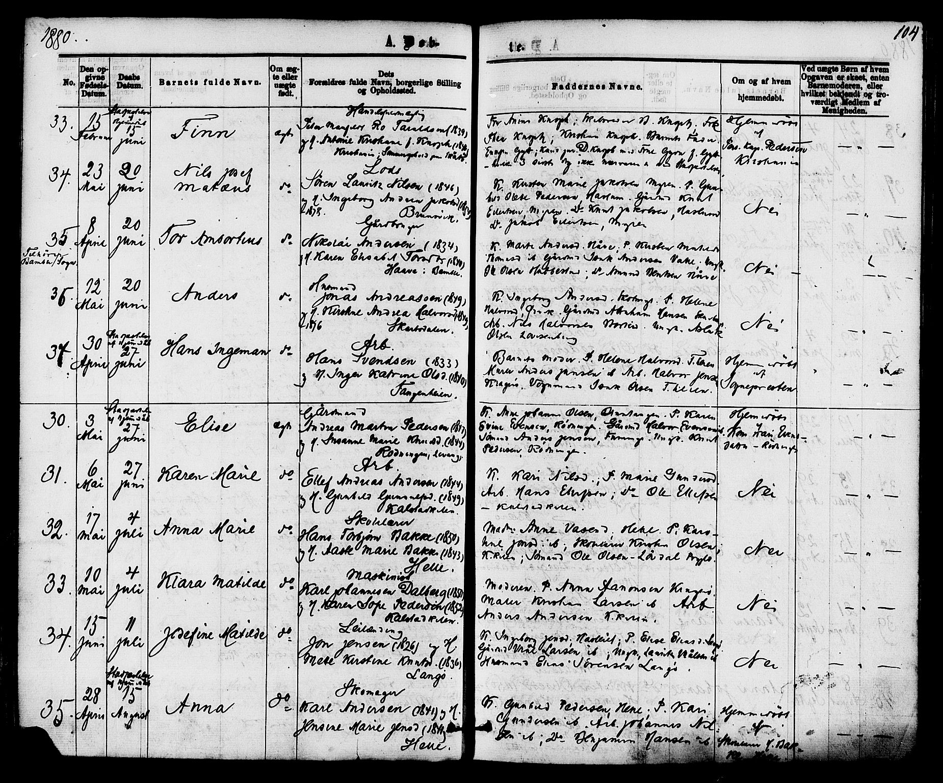 Skåtøy kirkebøker, AV/SAKO-A-304/F/Fa/L0001: Ministerialbok nr. I 1, 1874-1883, s. 104