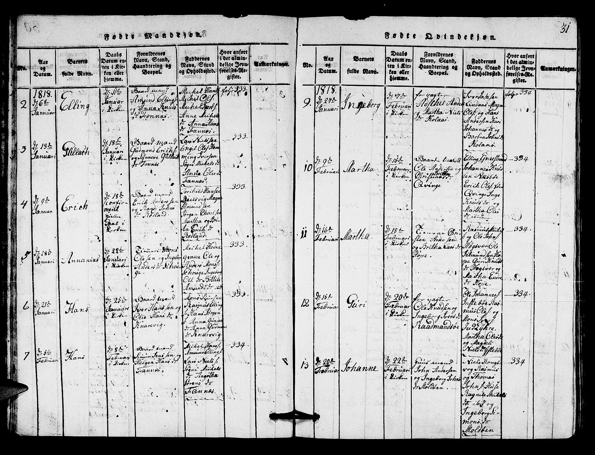 Lindås Sokneprestembete, AV/SAB-A-76701/H/Hab/Haba/L0001: Klokkerbok nr. A 1, 1816-1823, s. 31