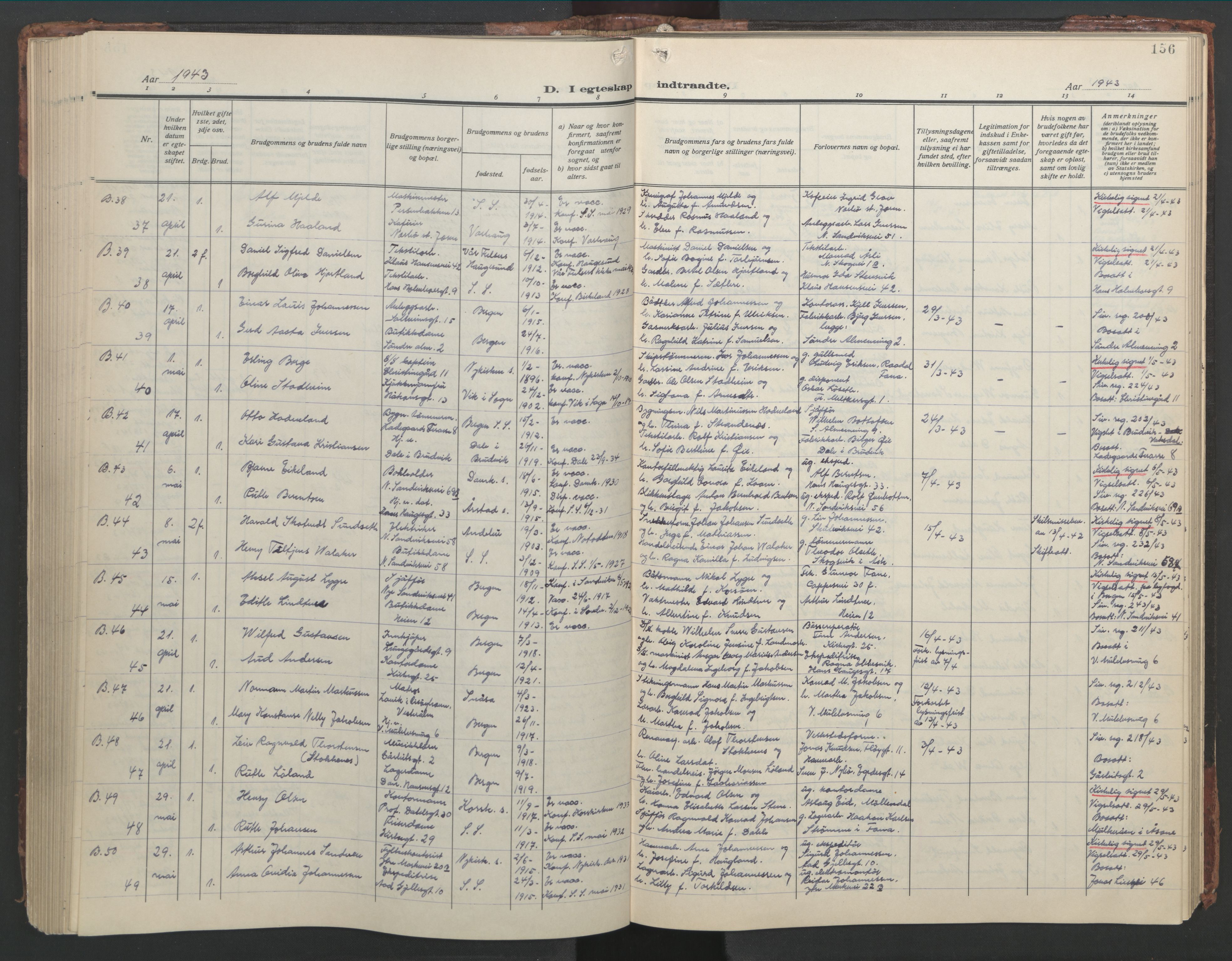 Sandviken Sokneprestembete, AV/SAB-A-77601/H/Hb/L0015: Klokkerbok nr. D 2, 1929-1953, s. 155b-156a