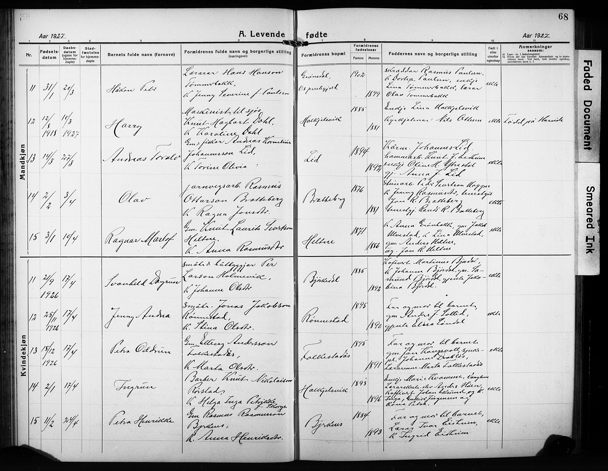 Ministerialprotokoller, klokkerbøker og fødselsregistre - Møre og Romsdal, AV/SAT-A-1454/511/L0160: Klokkerbok nr. 511C06, 1920-1932, s. 68