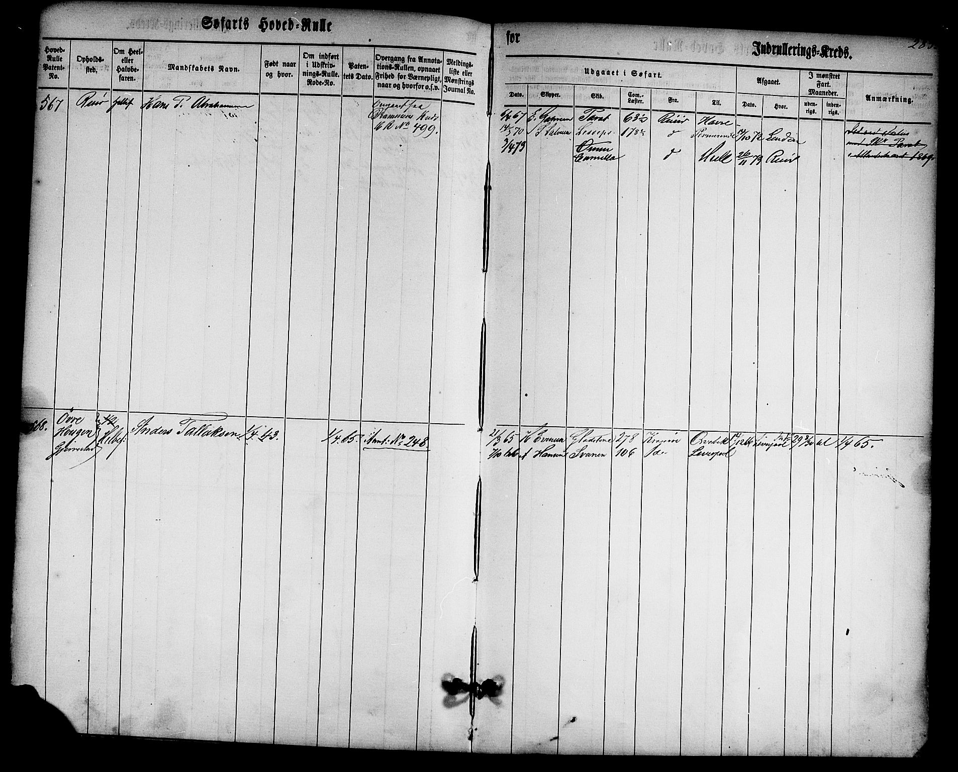 Risør mønstringskrets, AV/SAK-2031-0010/F/Fb/L0001: Hovedrulle nr 1-574 uten register, D-2, 1860-1877, s. 293