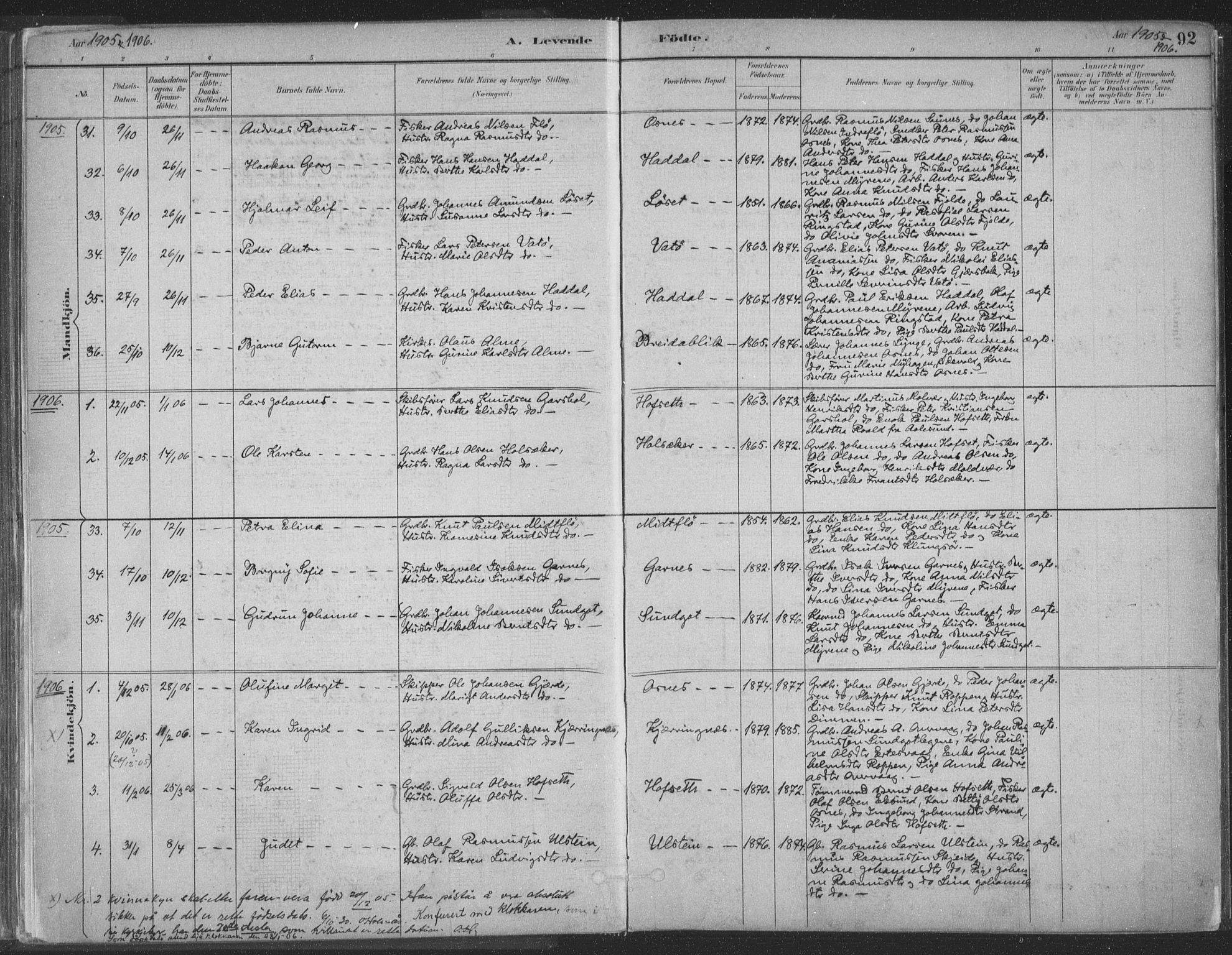 Ministerialprotokoller, klokkerbøker og fødselsregistre - Møre og Romsdal, SAT/A-1454/509/L0106: Ministerialbok nr. 509A04, 1883-1922, s. 92