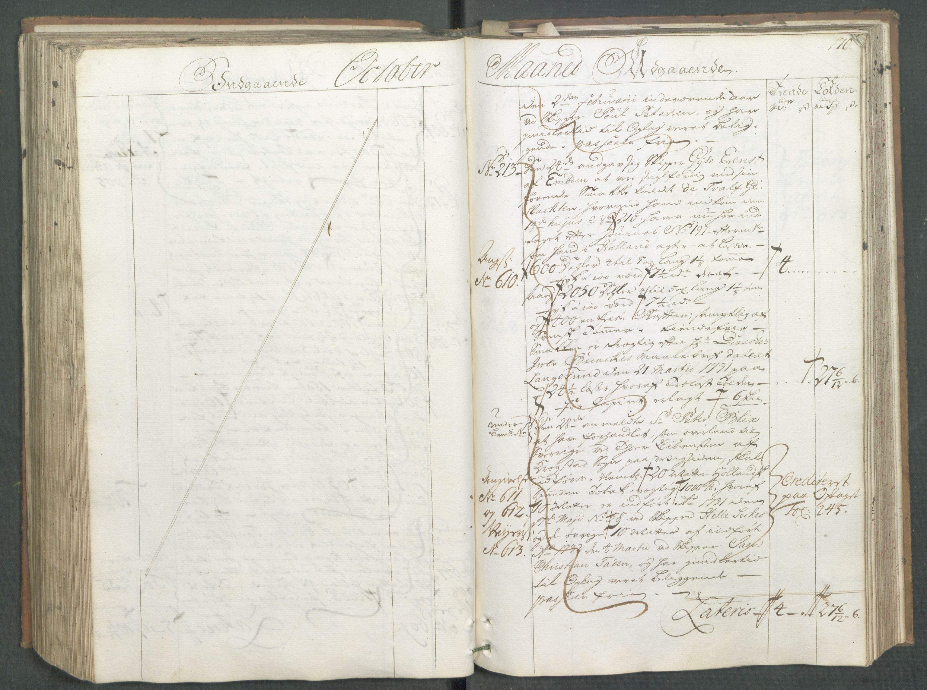 Generaltollkammeret, tollregnskaper, AV/RA-EA-5490/R01/L0008/0001: Tollregnskaper Fredrikshald / Hovedtollbok, 1733, s. 169b-170a