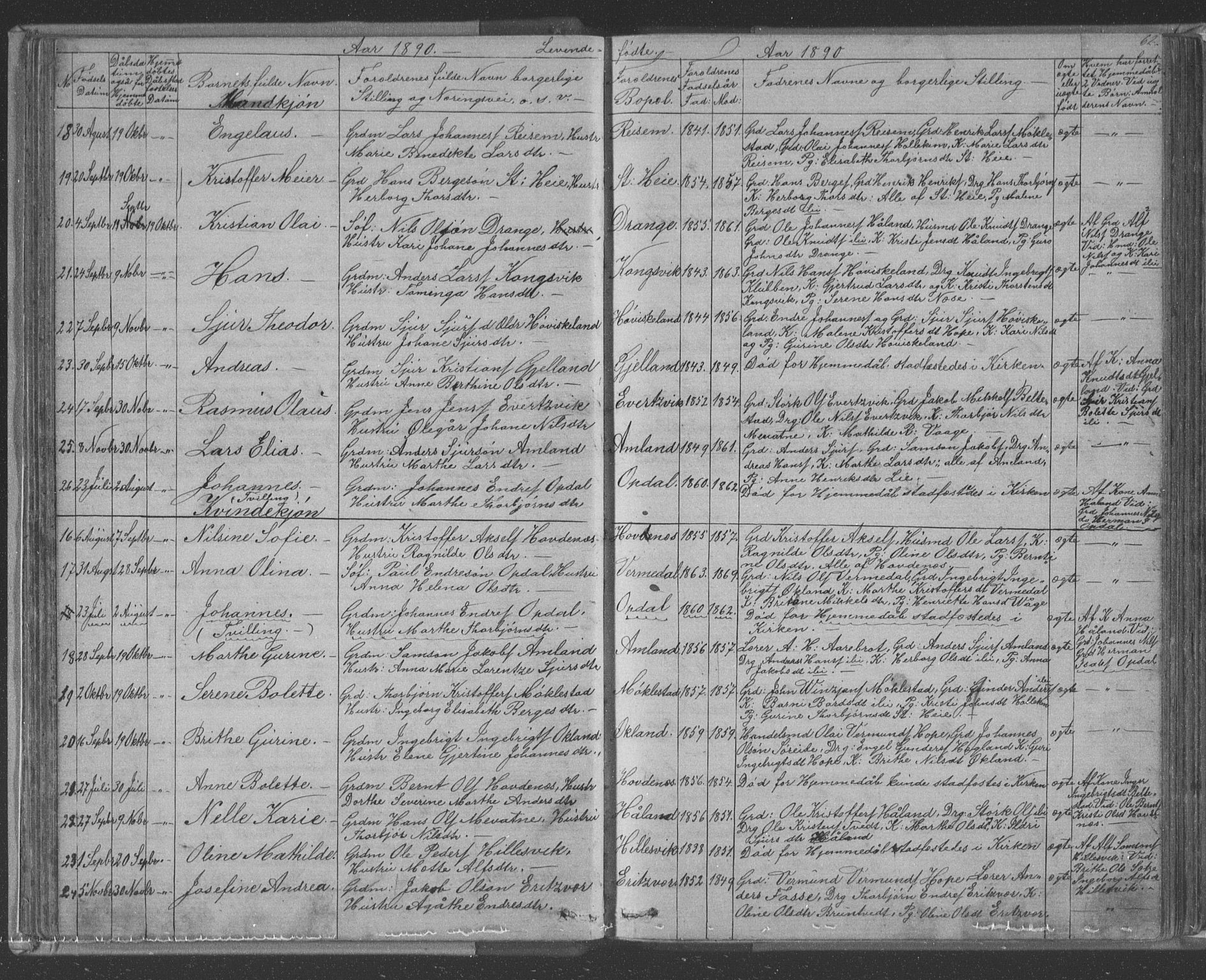 Tysnes sokneprestembete, AV/SAB-A-78601/H/Hab: Klokkerbok nr. E 2, 1875-1897, s. 62