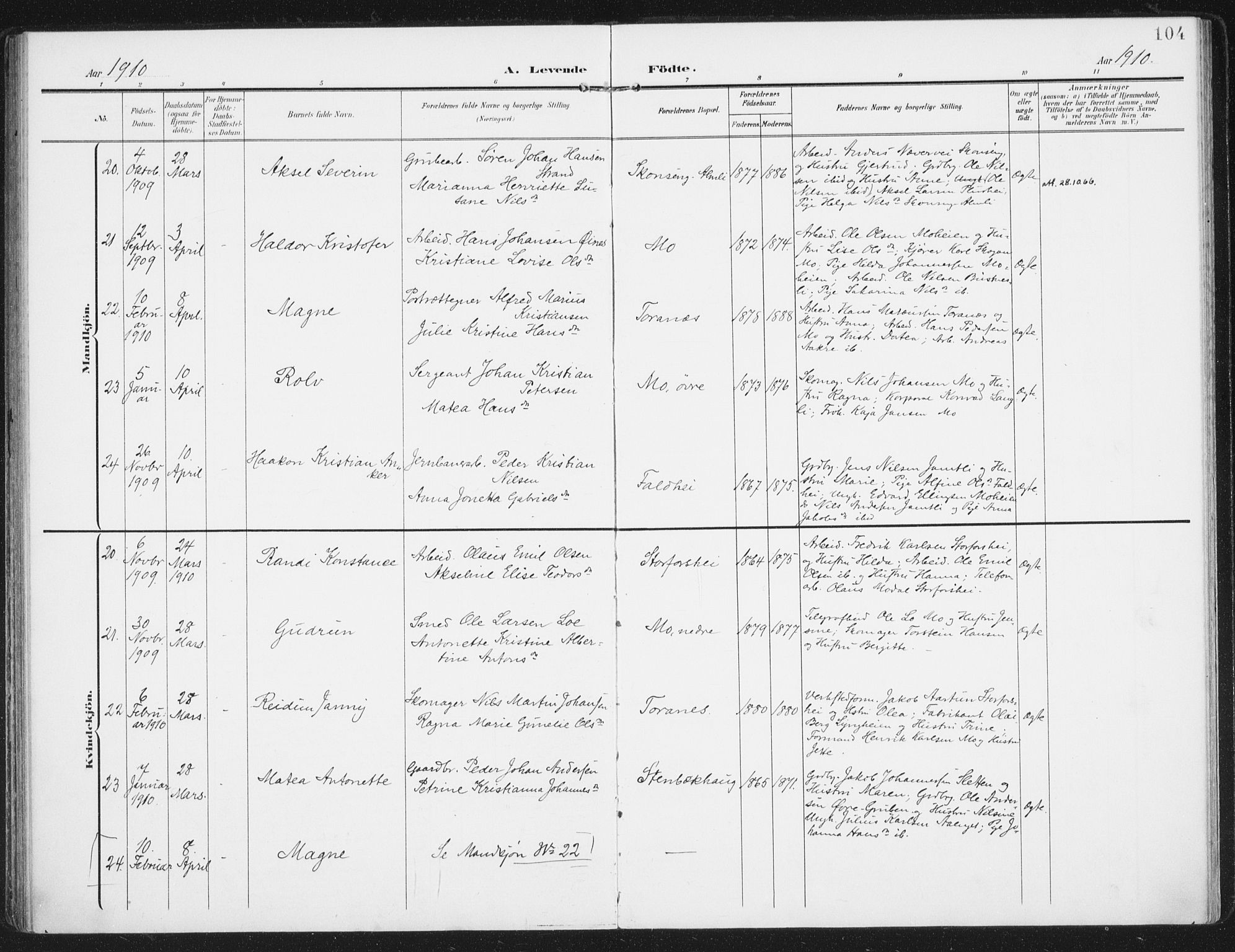 Ministerialprotokoller, klokkerbøker og fødselsregistre - Nordland, AV/SAT-A-1459/827/L0402: Ministerialbok nr. 827A14, 1903-1912, s. 104