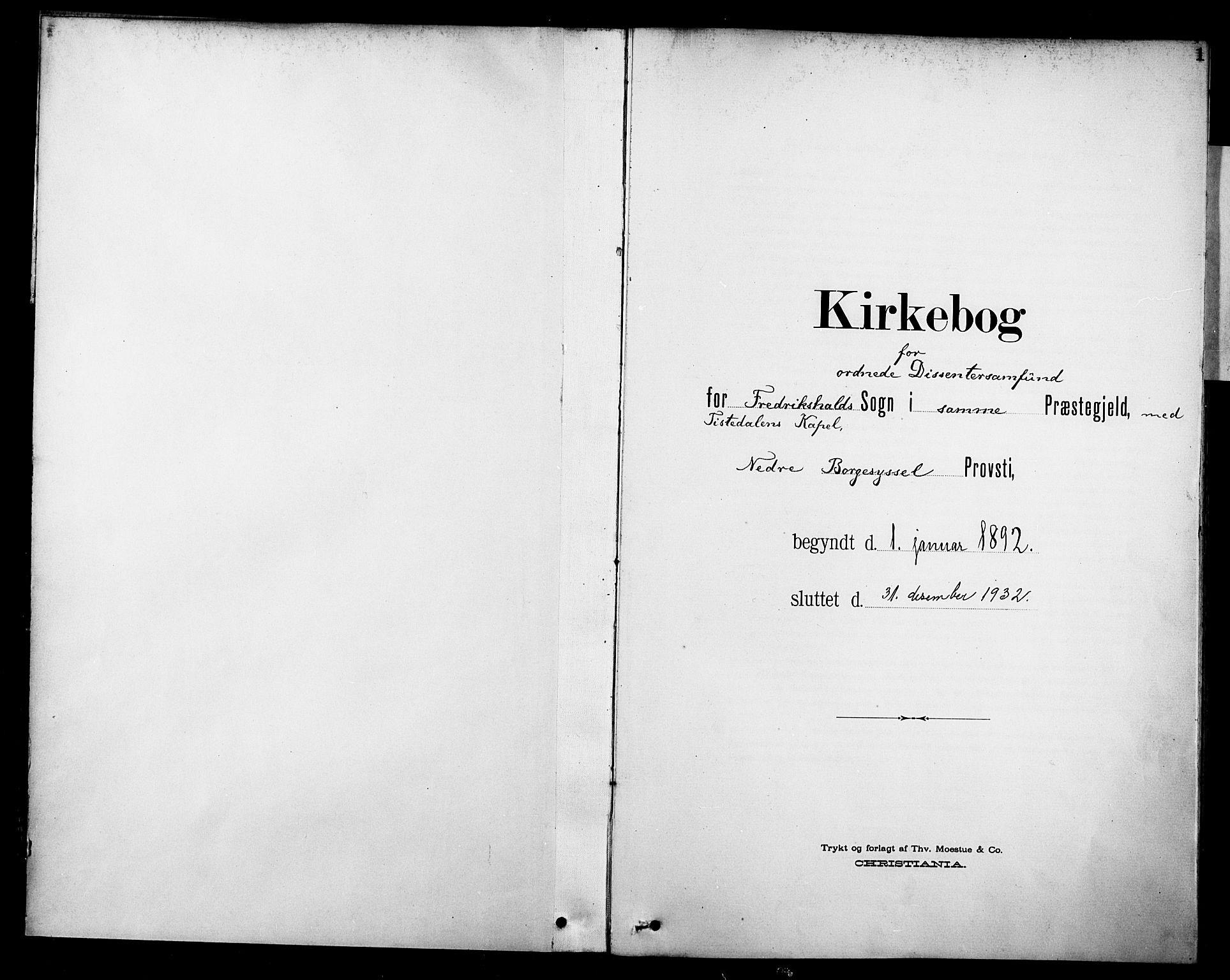 Halden prestekontor Kirkebøker, SAO/A-10909/F/Fb/L0001: Ministerialbok nr. II 1, 1892-1932, s. 1