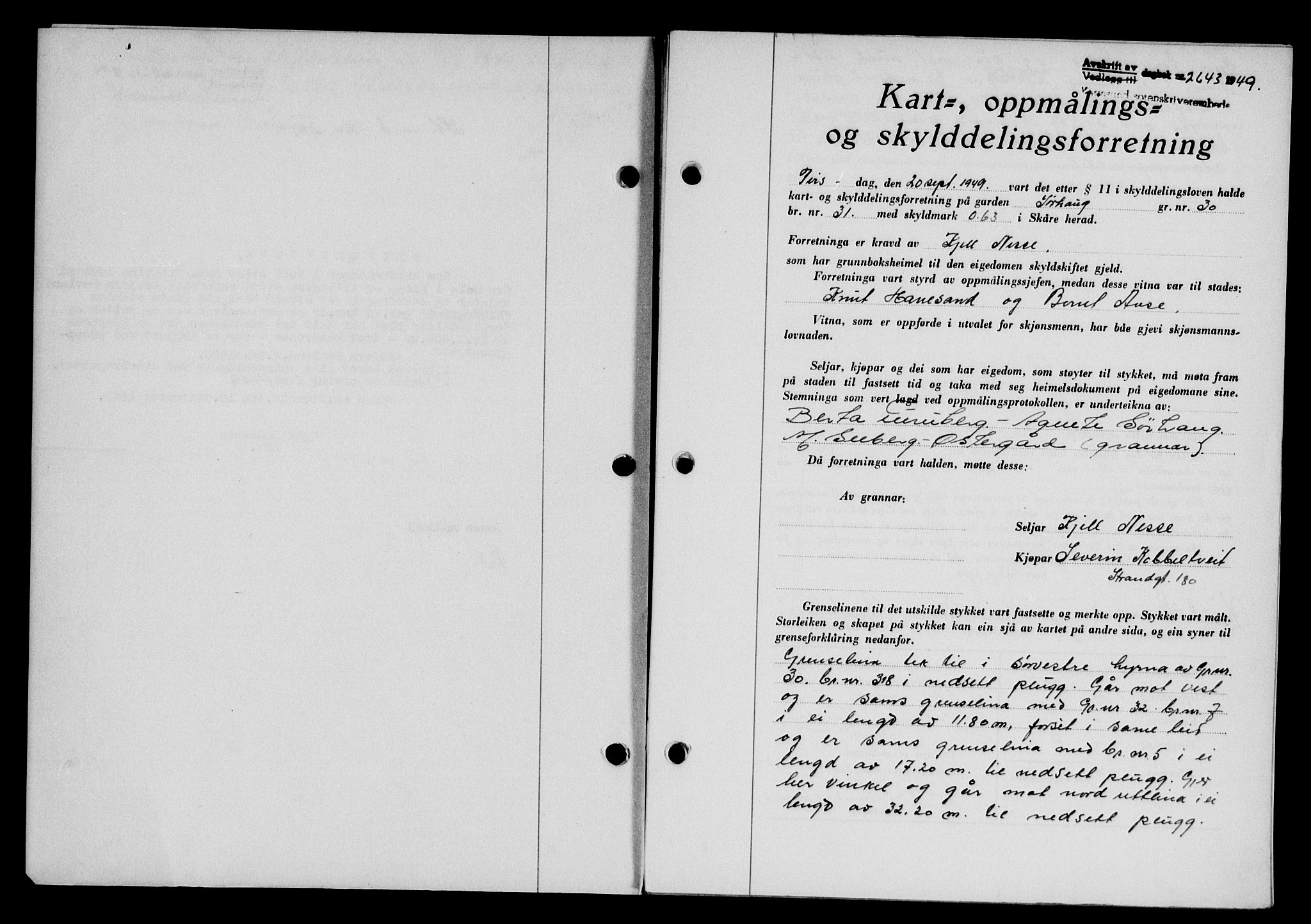 Karmsund sorenskriveri, SAST/A-100311/01/II/IIB/L0097: Pantebok nr. 77A, 1949-1949, Dagboknr: 2643/1949