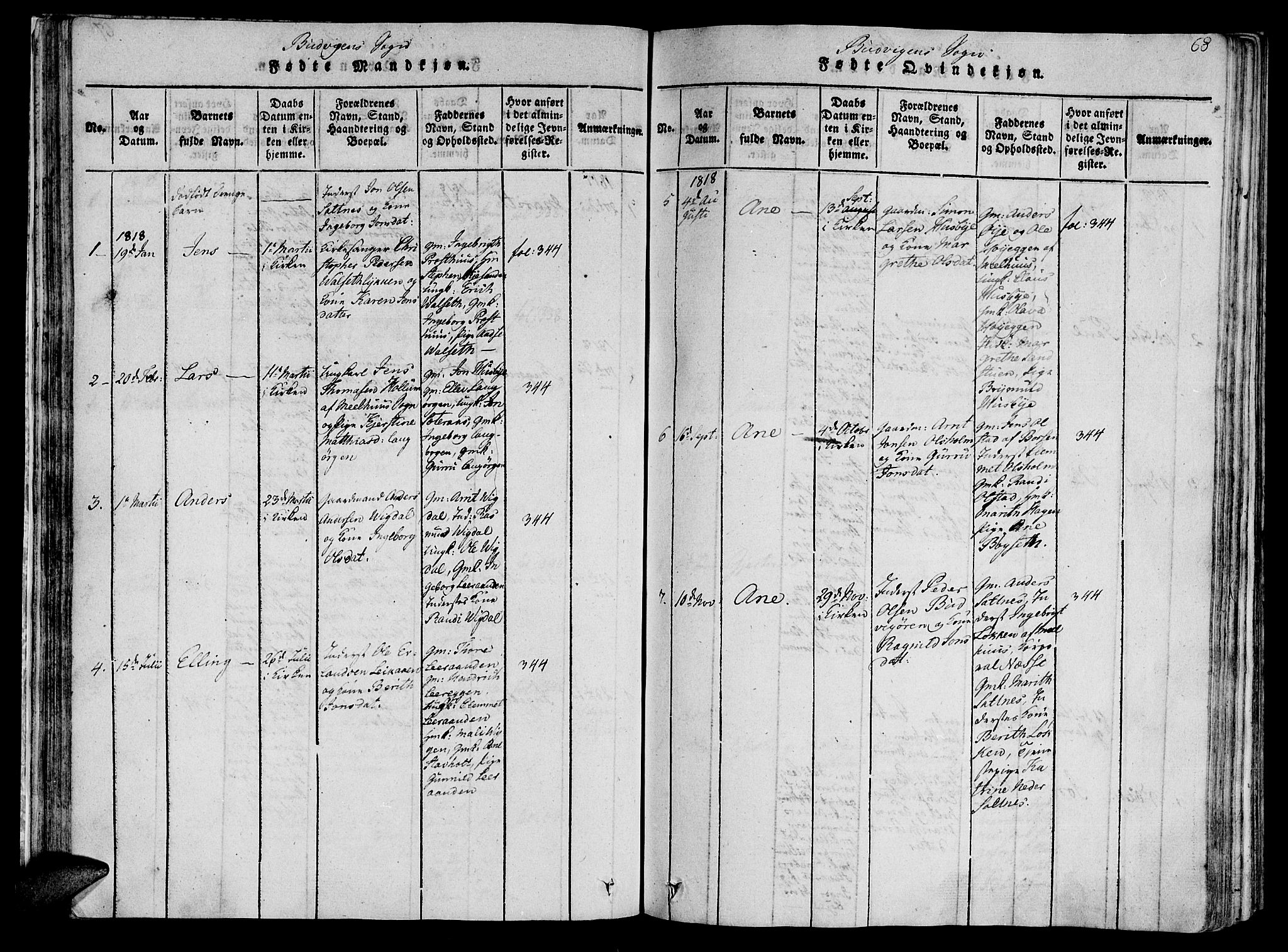 Ministerialprotokoller, klokkerbøker og fødselsregistre - Sør-Trøndelag, SAT/A-1456/612/L0373: Ministerialbok nr. 612A06 /2, 1816-1828, s. 68