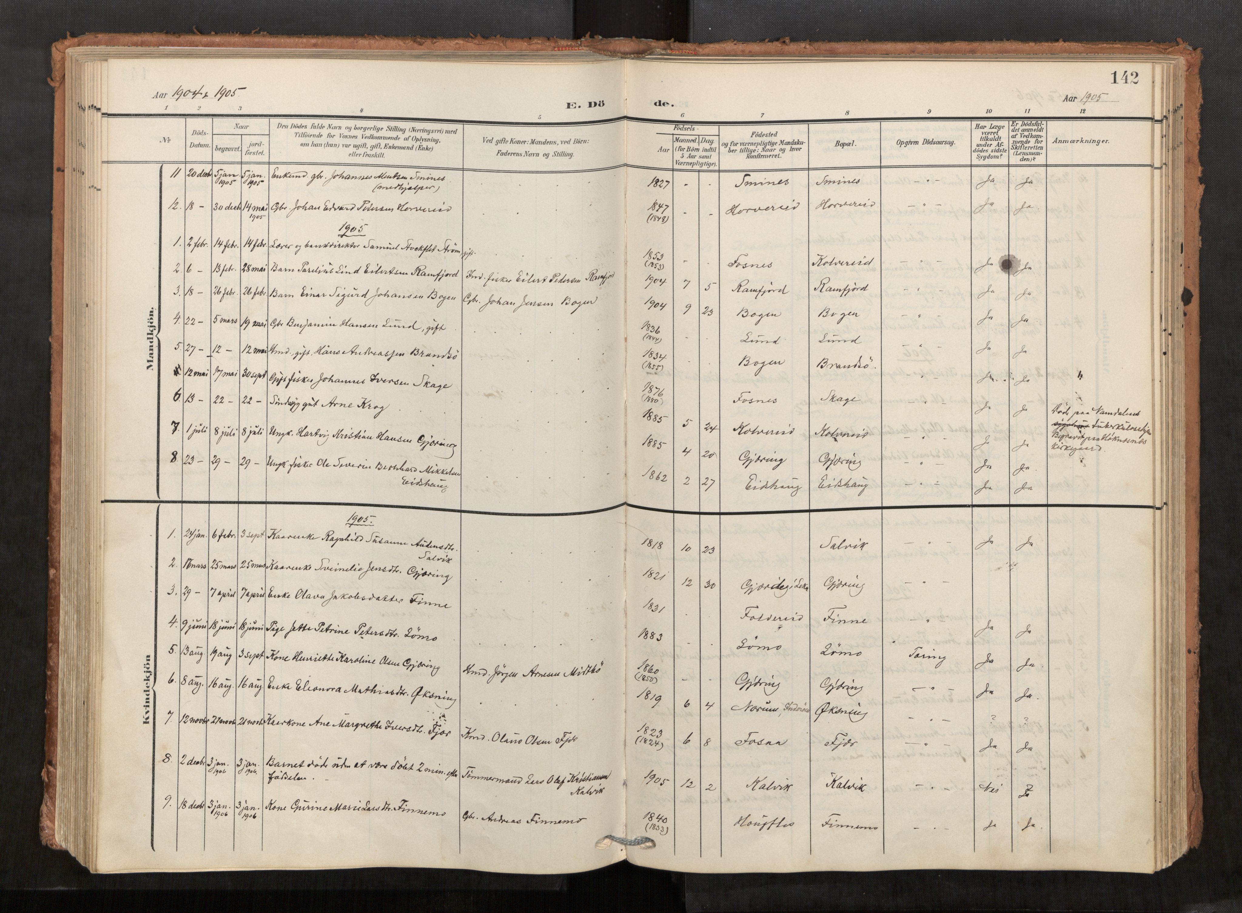 Kolvereid sokneprestkontor, AV/SAT-A-1171/H/Ha/Haa/L0001: Ministerialbok nr. 1, 1903-1922, s. 142