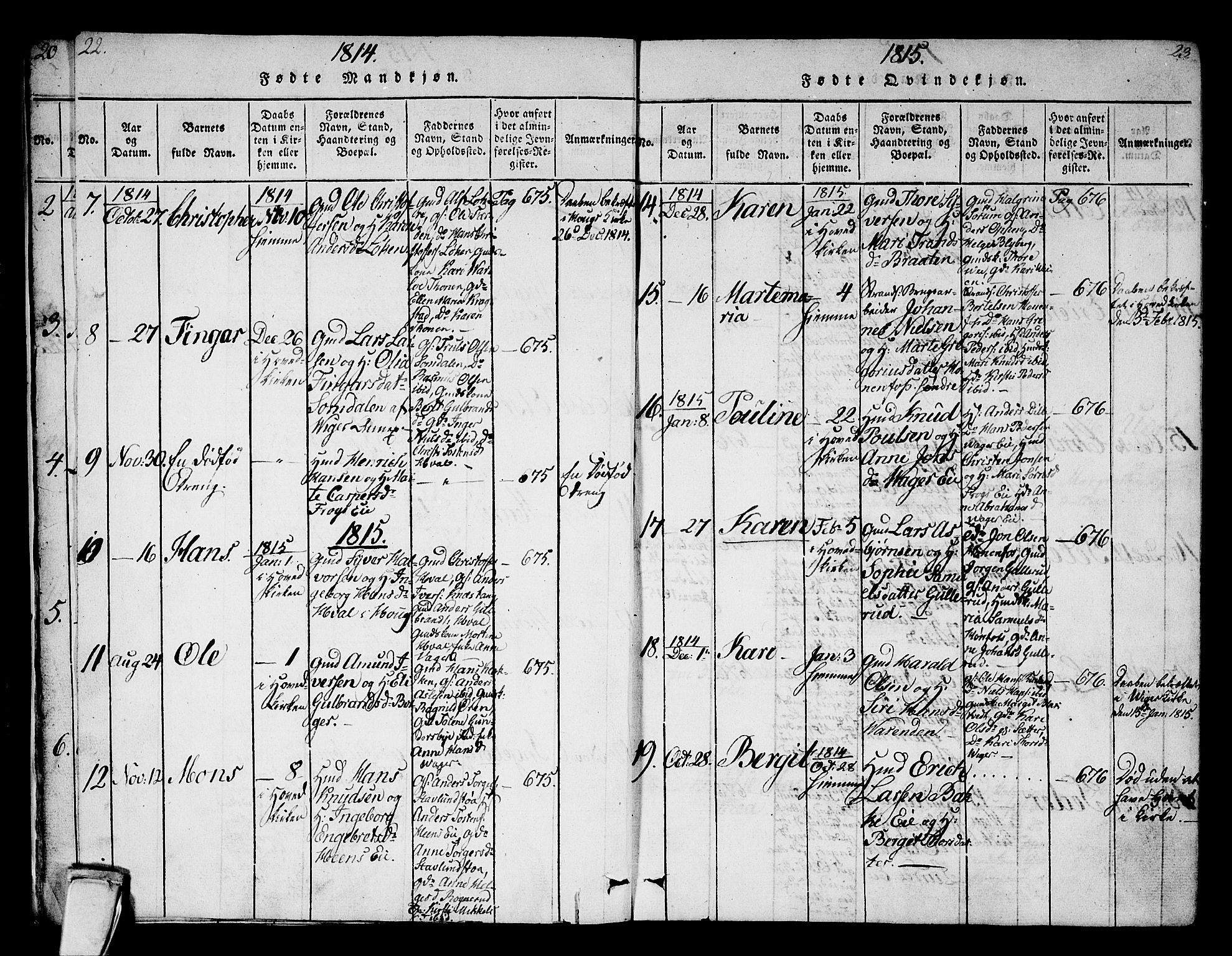 Norderhov kirkebøker, AV/SAKO-A-237/F/Fa/L0008: Ministerialbok nr. 8, 1814-1833, s. 22-23