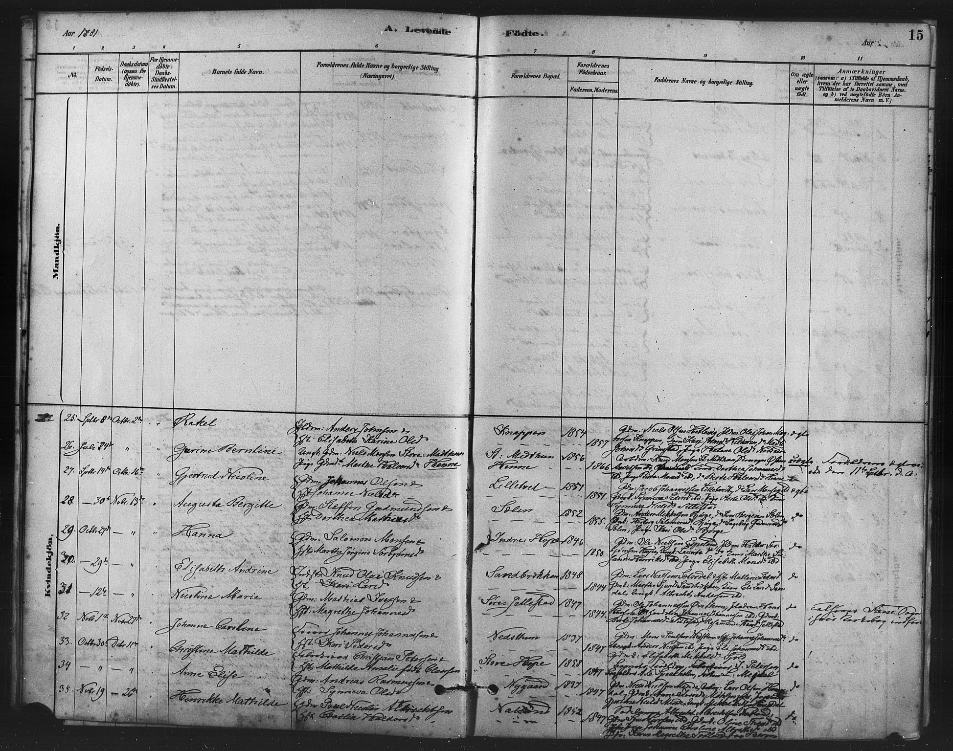 Fana Sokneprestembete, AV/SAB-A-75101/H/Haa/Haai/L0001: Ministerialbok nr. I 1, 1878-1888, s. 15