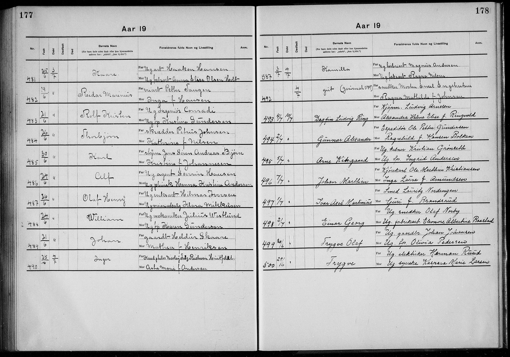 Rikshospitalet prestekontor Kirkebøker, SAO/A-10309b/K/L0006/0003: Dåpsbok nr. 6.3, 1908-1910, s. 177-178