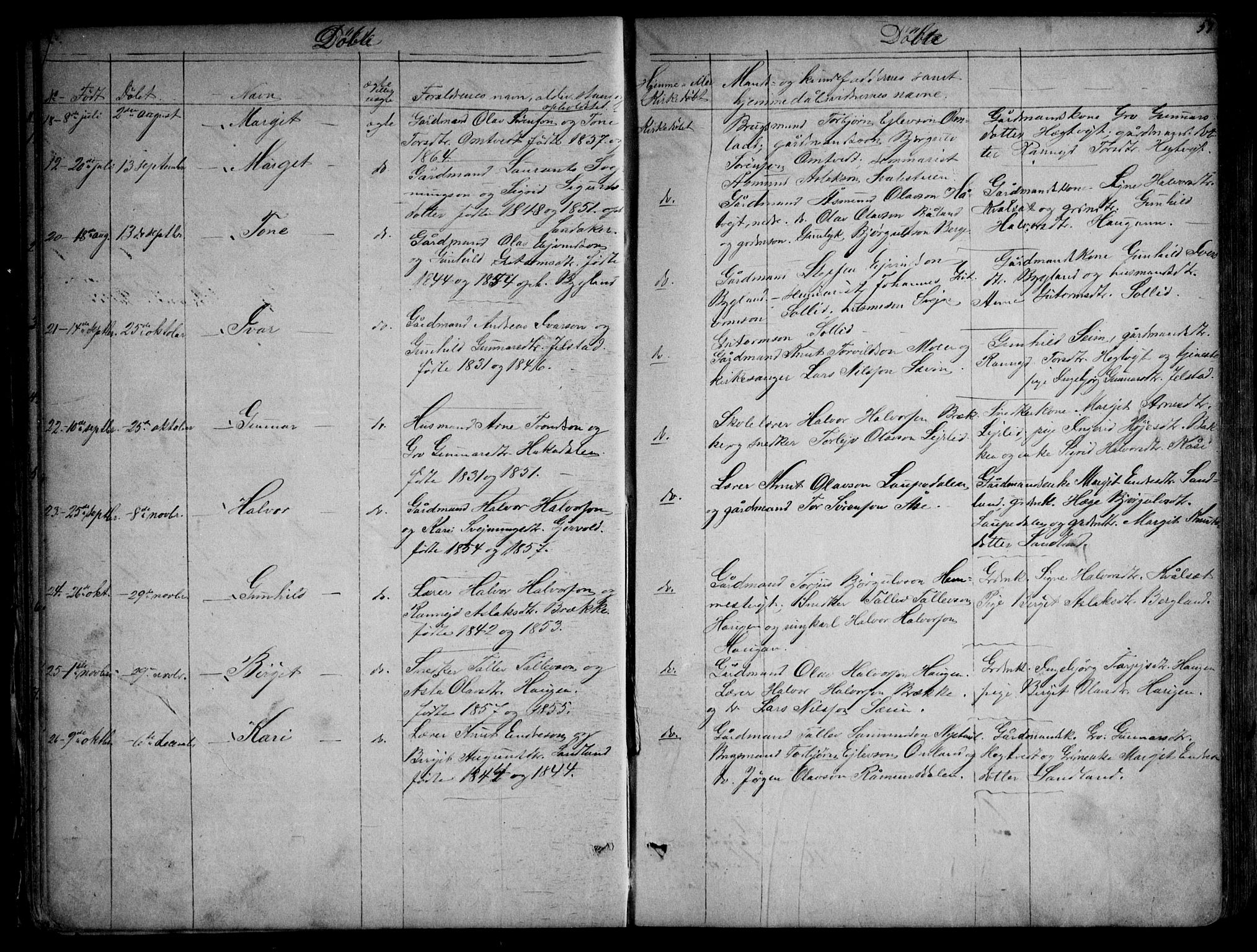 Kviteseid kirkebøker, AV/SAKO-A-276/G/Gb/L0002: Klokkerbok nr. II 2, 1850-1892, s. 57