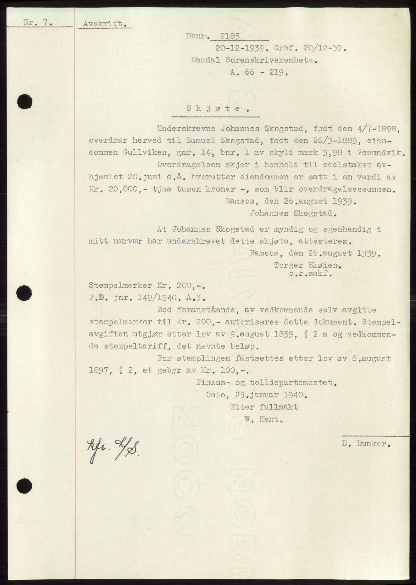 Namdal sorenskriveri, AV/SAT-A-4133/1/2/2C: Pantebok nr. -, 1937-1939, Tingl.dato: 20.12.1939