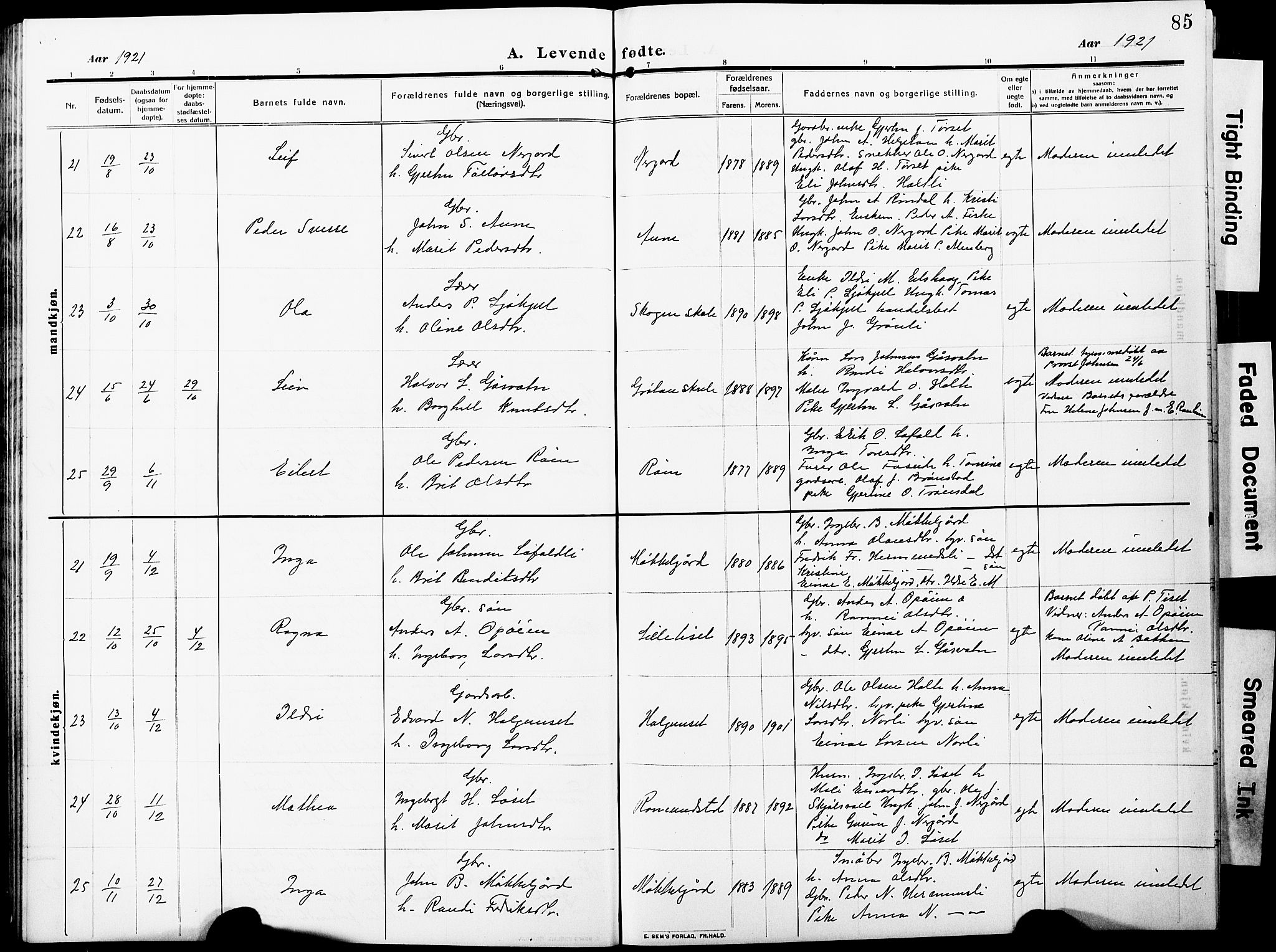 Ministerialprotokoller, klokkerbøker og fødselsregistre - Møre og Romsdal, SAT/A-1454/598/L1079: Klokkerbok nr. 598C04, 1909-1927, s. 85