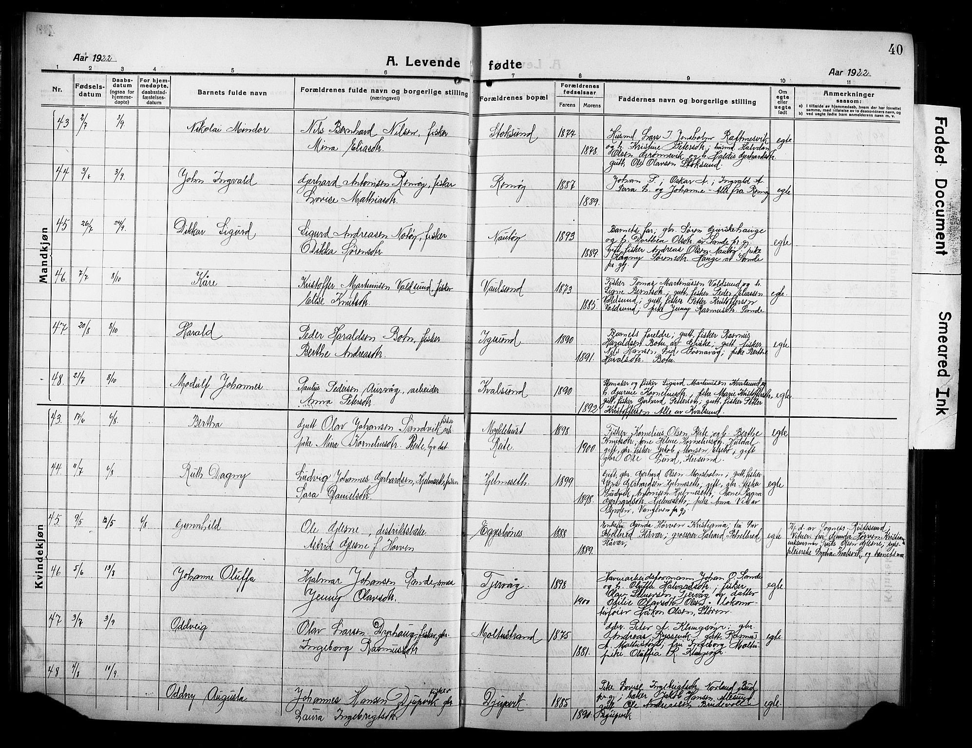 Ministerialprotokoller, klokkerbøker og fødselsregistre - Møre og Romsdal, AV/SAT-A-1454/507/L0084: Klokkerbok nr. 507C07, 1919-1932, s. 40