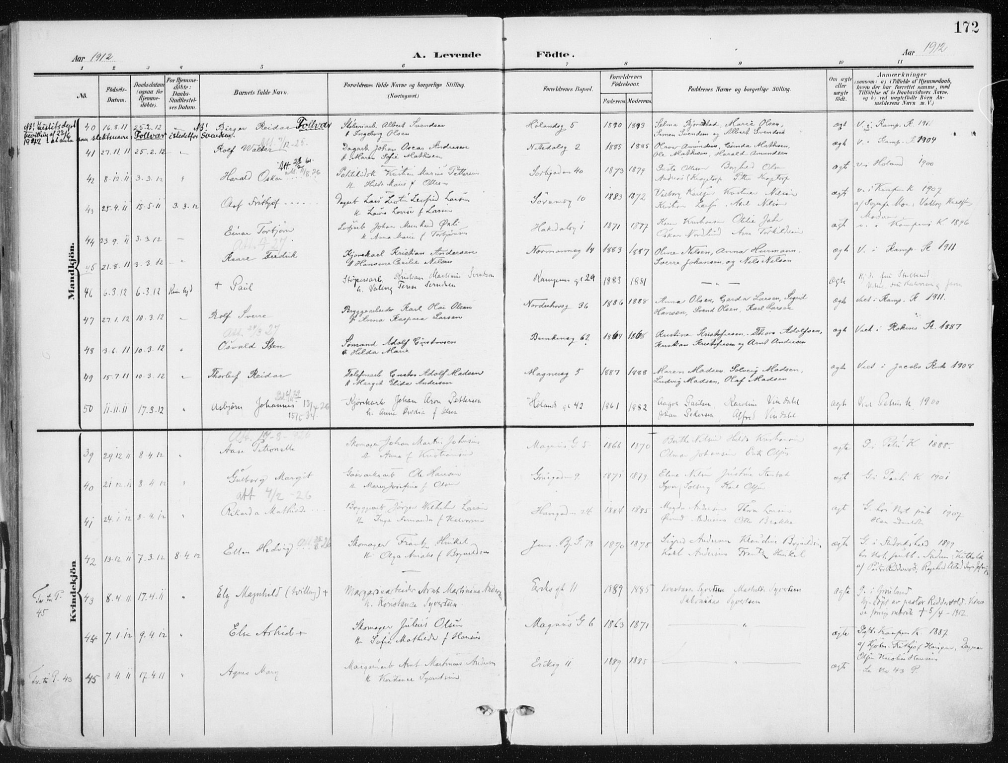 Kampen prestekontor Kirkebøker, AV/SAO-A-10853/F/Fa/L0010: Ministerialbok nr. I 10, 1905-1917, s. 172