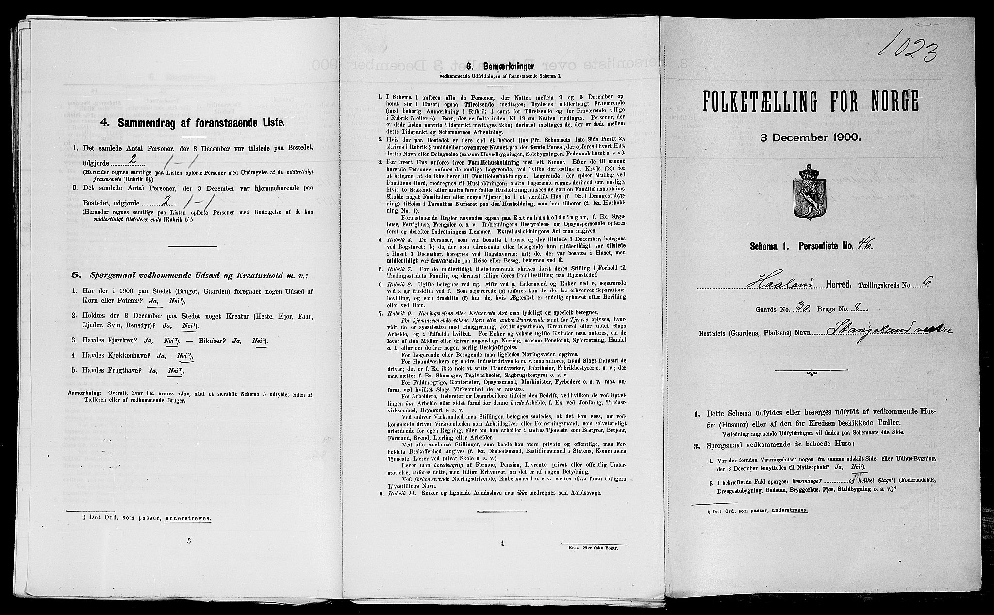 SAST, Folketelling 1900 for 1124 Haaland herred, 1900, s. 1026
