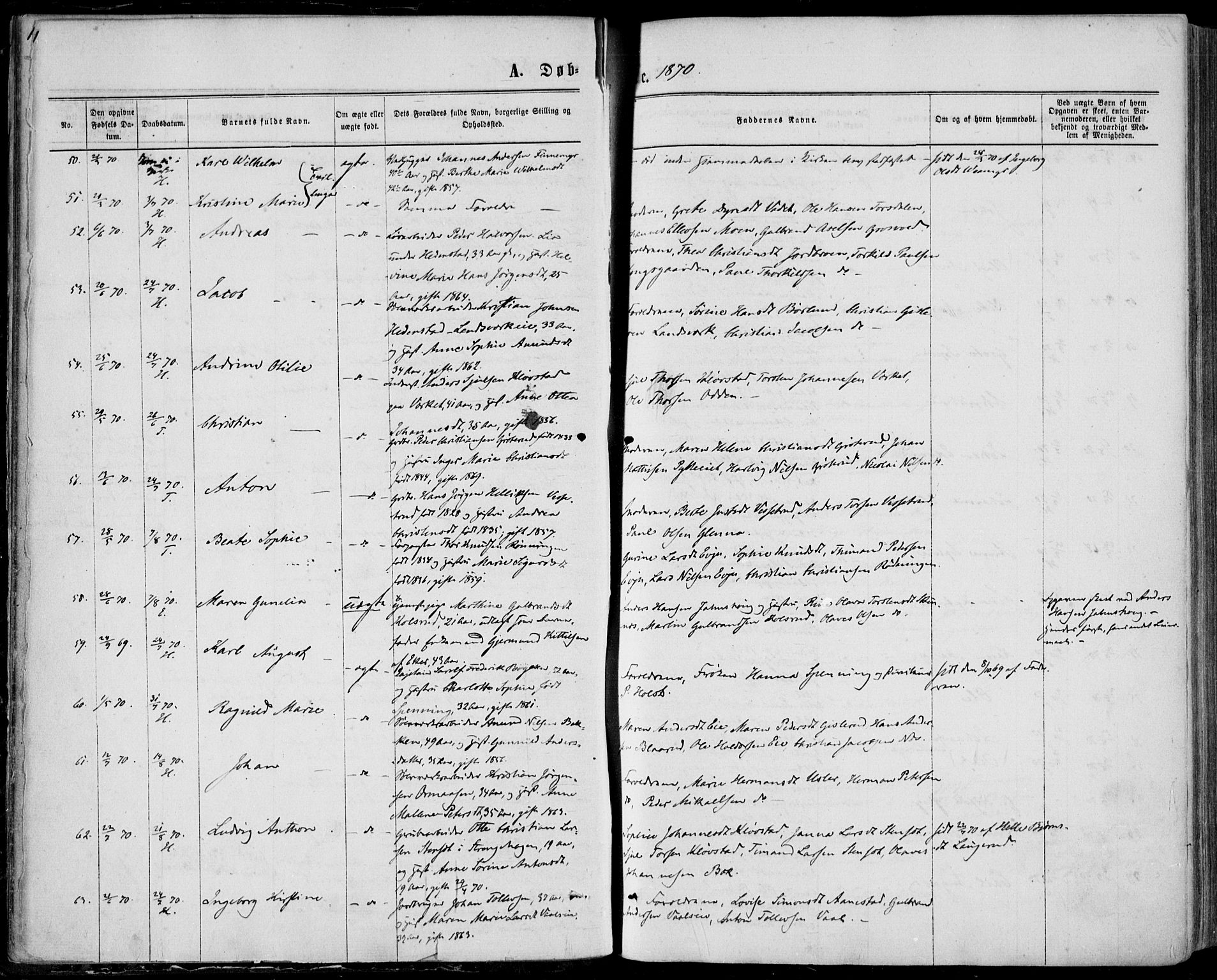 Sandsvær kirkebøker, AV/SAKO-A-244/F/Fa/L0007: Ministerialbok nr. I 7, 1869-1877, s. 11