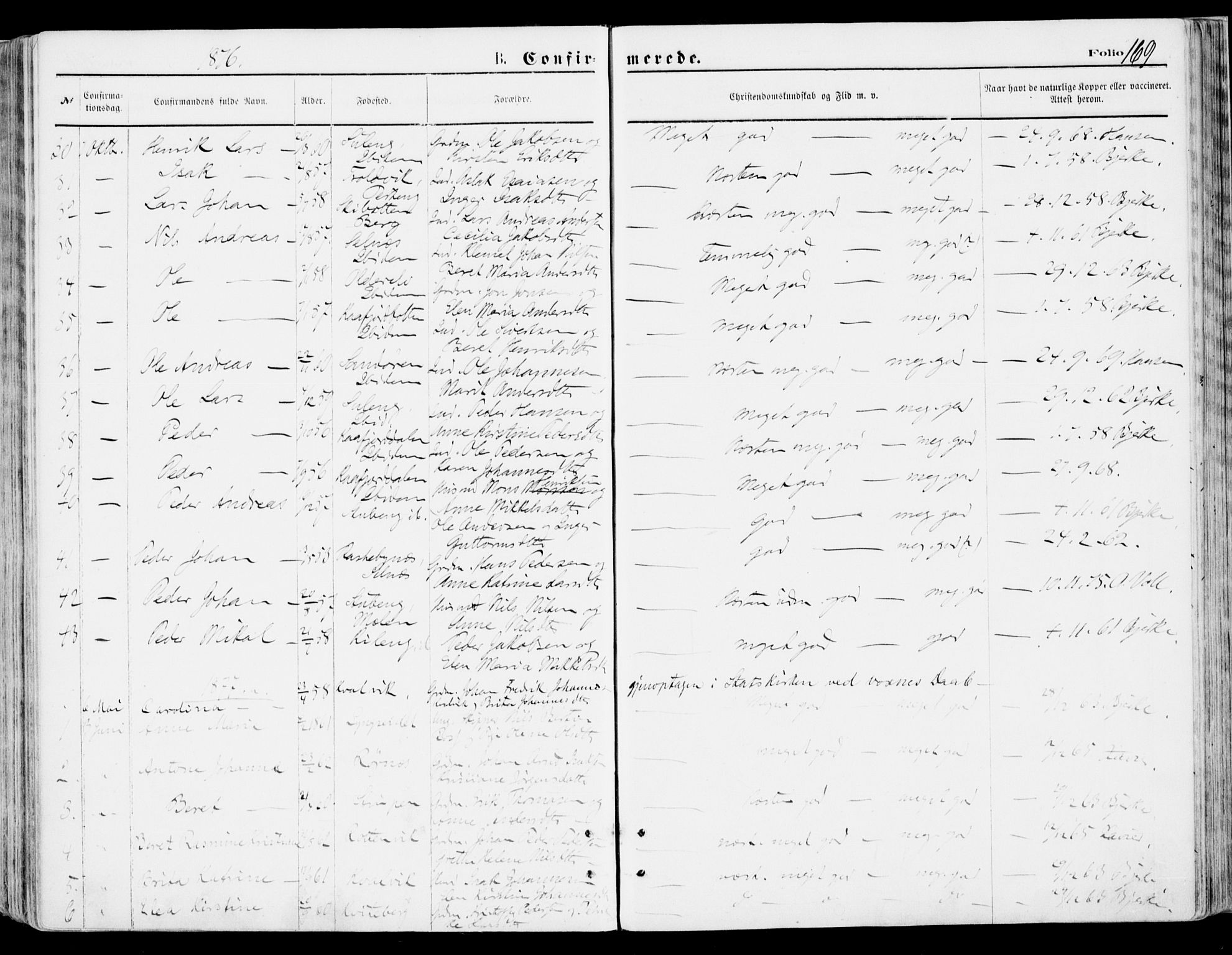 Lyngen sokneprestembete, AV/SATØ-S-1289/H/He/Hea/L0006kirke: Ministerialbok nr. 6, 1870-1878, s. 169