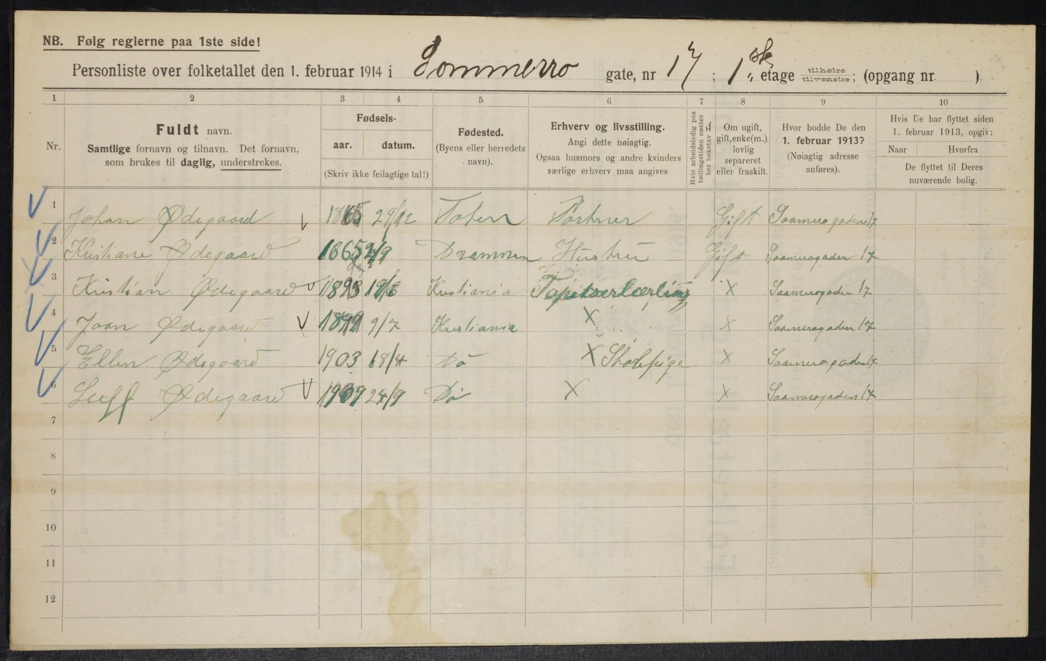 OBA, Kommunal folketelling 1.2.1914 for Kristiania, 1914, s. 99602