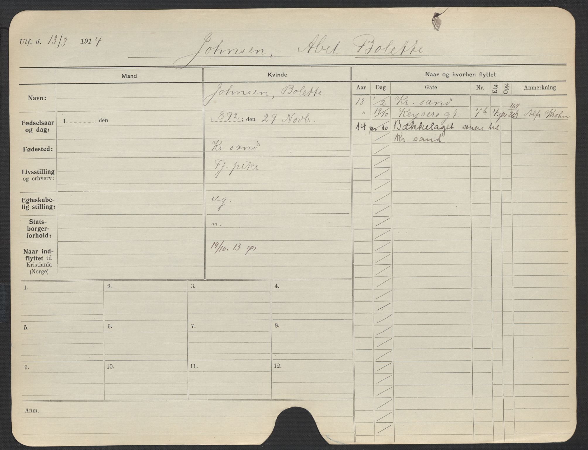 Oslo folkeregister, Registerkort, AV/SAO-A-11715/F/Fa/Fac/L0018: Kvinner, 1906-1914, s. 480a