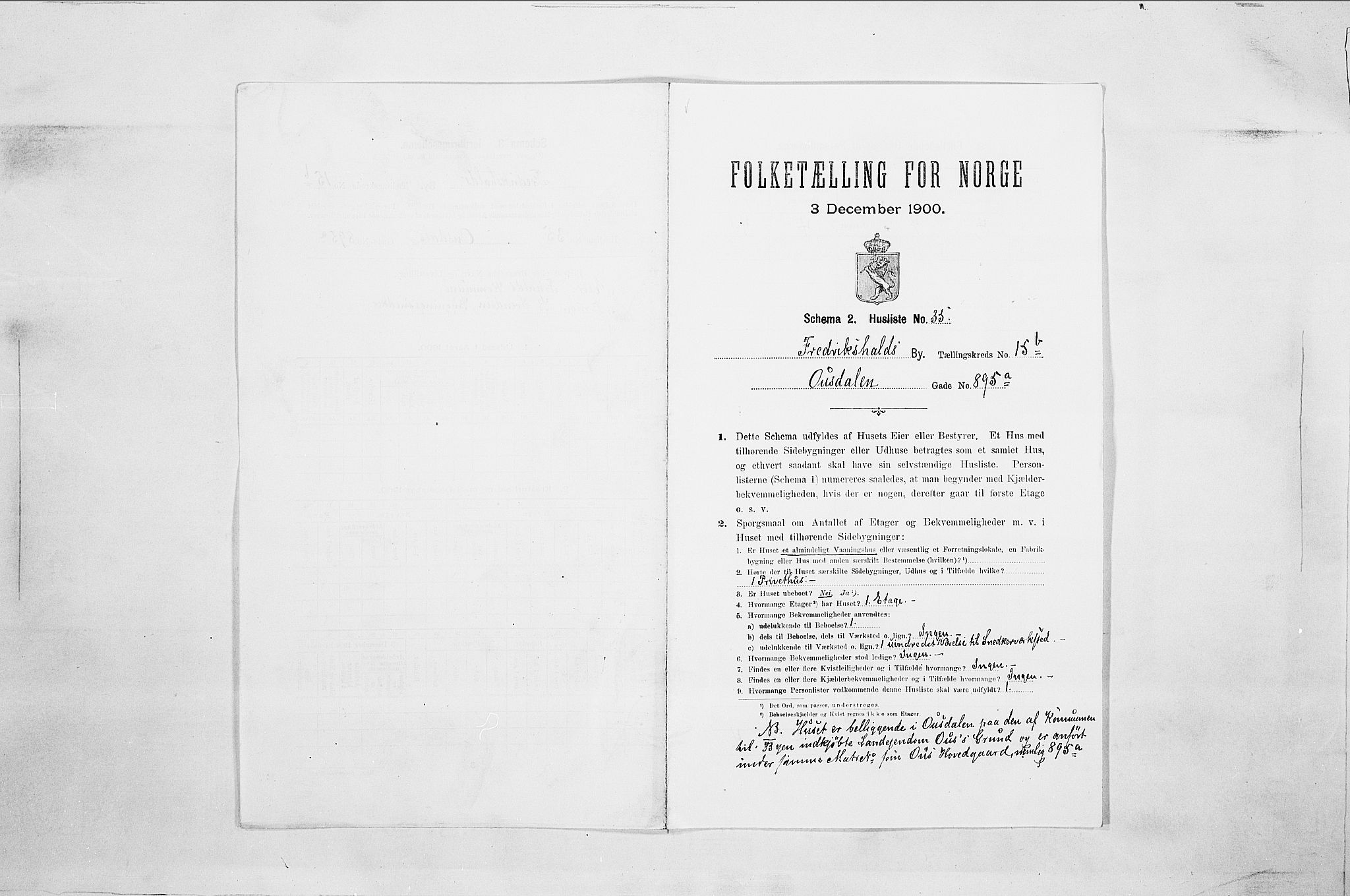 SAO, Folketelling 1900 for 0101 Fredrikshald kjøpstad, 1900