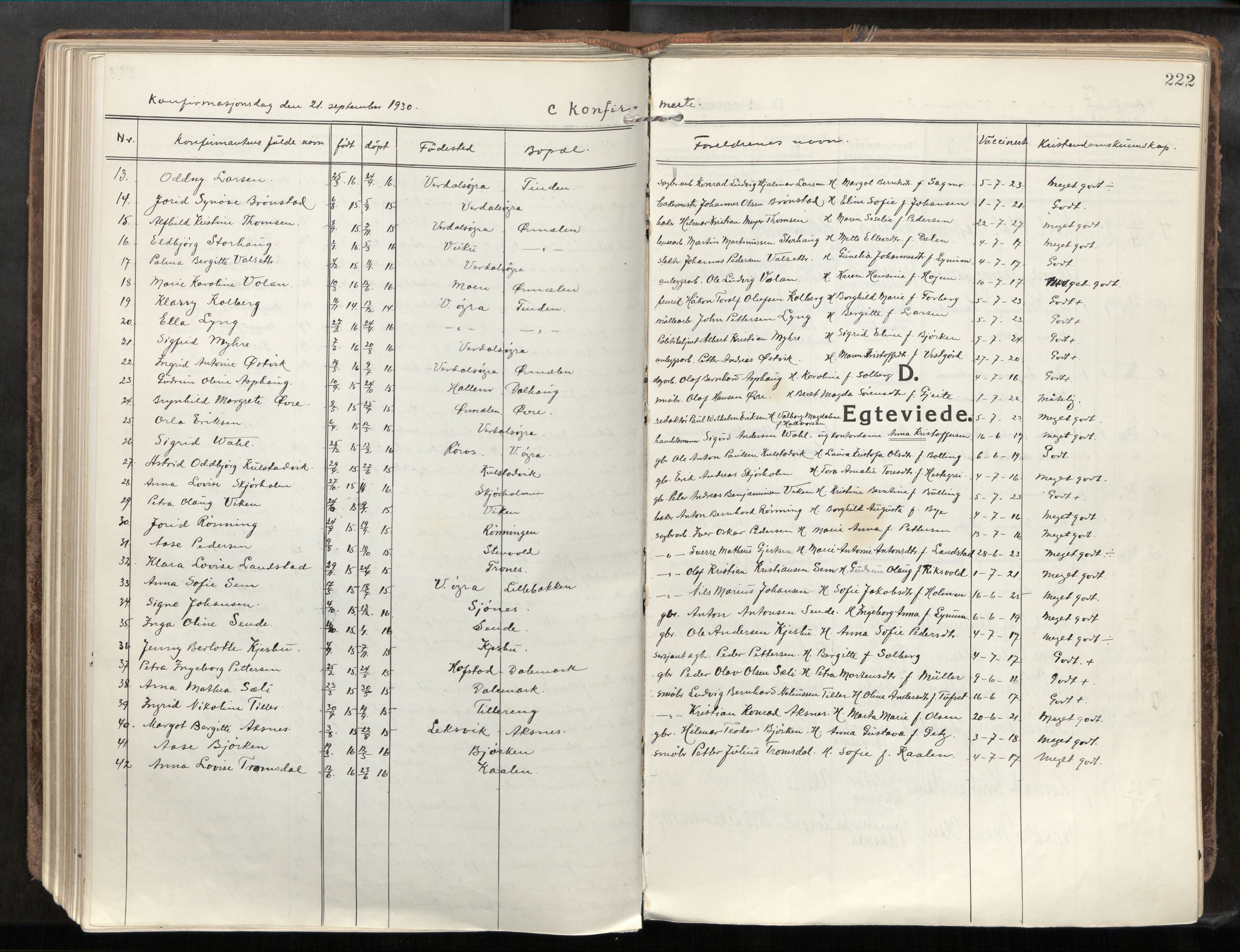 Verdal sokneprestkontor, AV/SAT-A-1156/2/H/Haa/L0001: Ministerialbok nr. 1, 1917-1932, s. 222