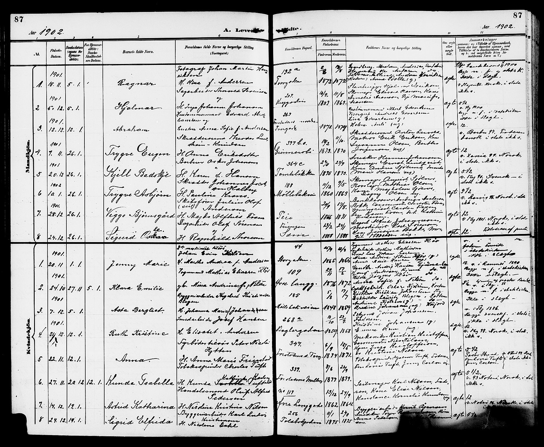 Tønsberg kirkebøker, AV/SAKO-A-330/G/Ga/L0007: Klokkerbok nr. 7, 1896-1904, s. 87