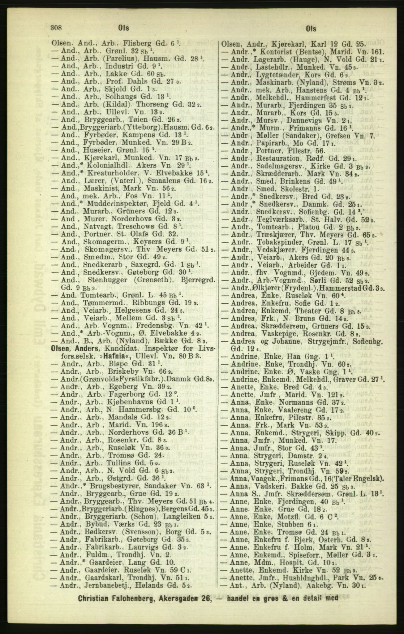 Kristiania/Oslo adressebok, PUBL/-, 1886, s. 308