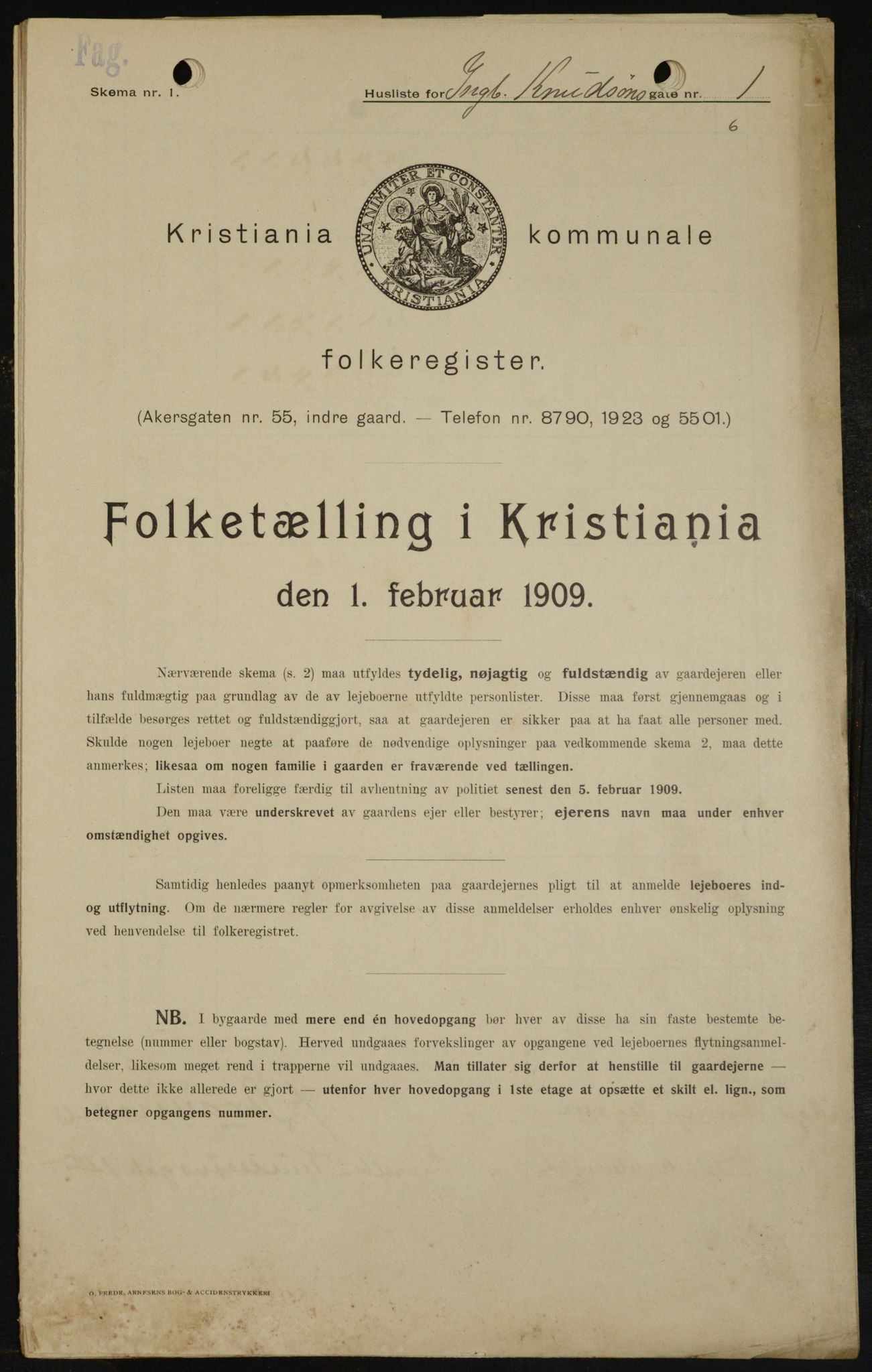 OBA, Kommunal folketelling 1.2.1909 for Kristiania kjøpstad, 1909, s. 40043