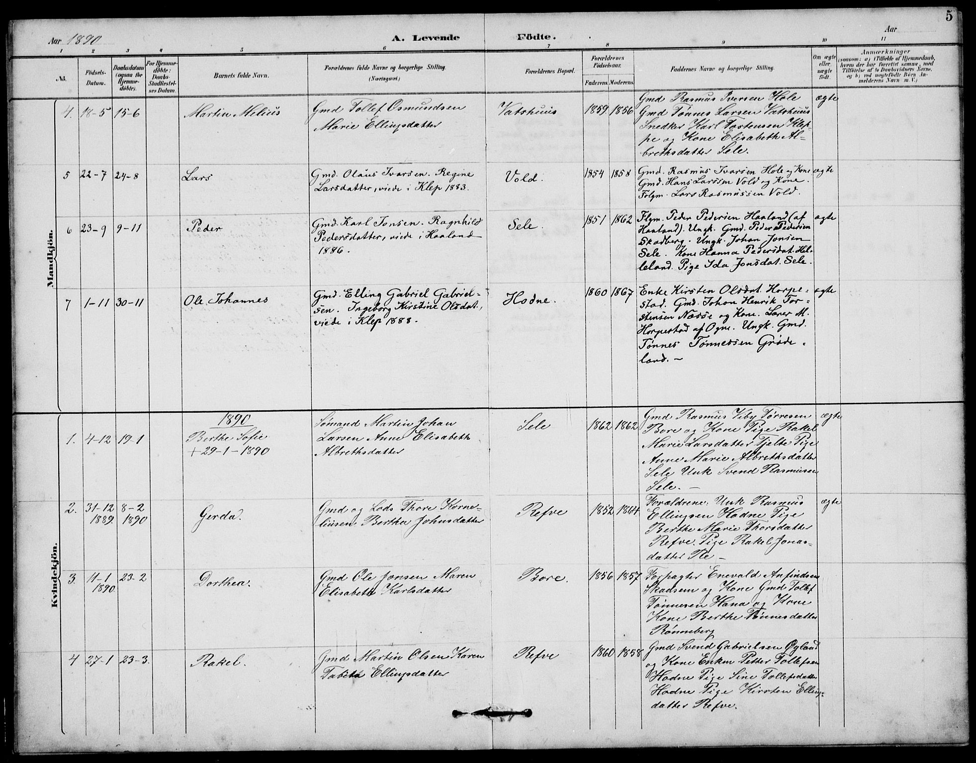 Klepp sokneprestkontor, AV/SAST-A-101803/001/3/30BB/L0006: Klokkerbok nr. B 6, 1889-1936, s. 5