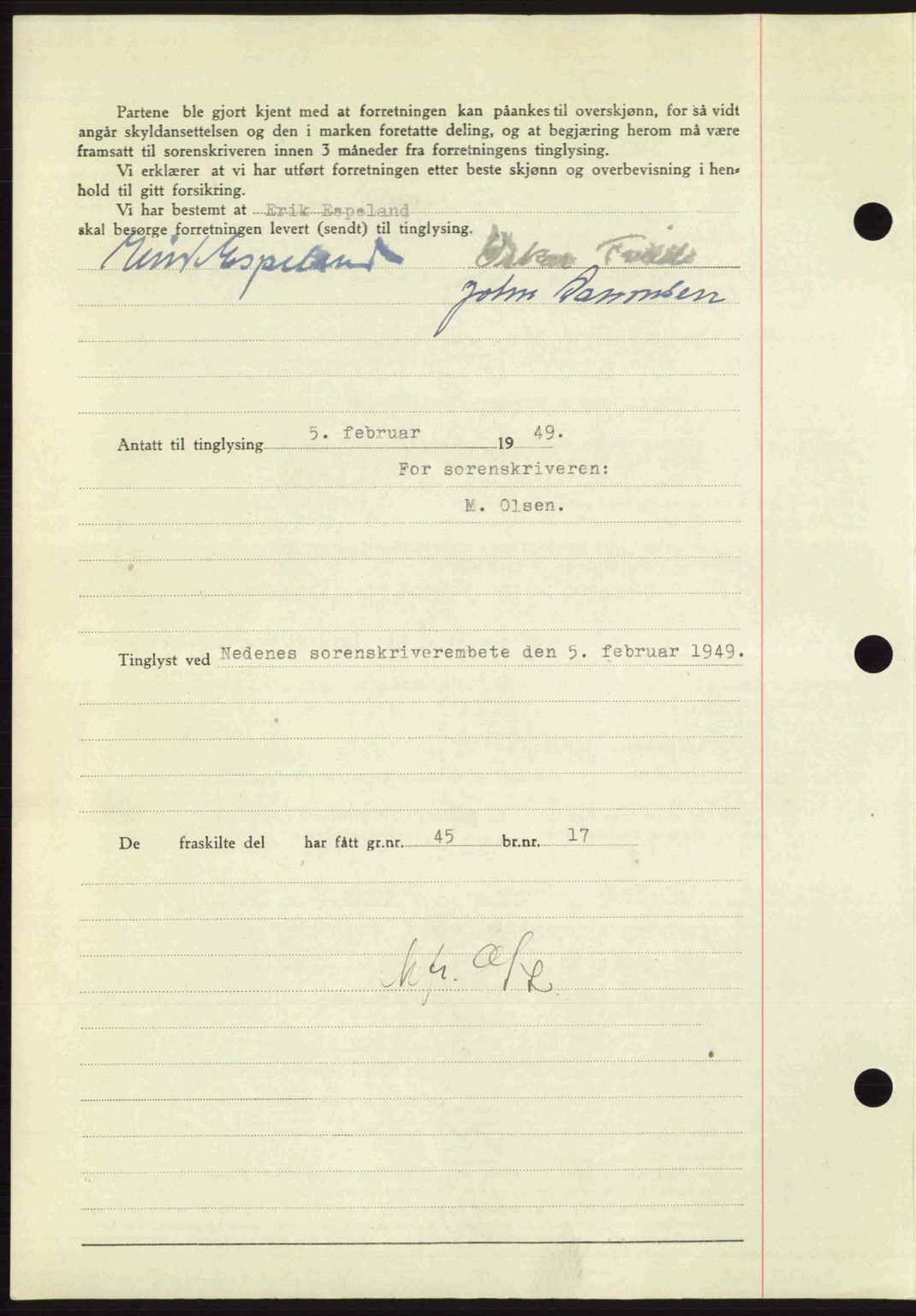 Nedenes sorenskriveri, AV/SAK-1221-0006/G/Gb/Gba/L0060: Pantebok nr. A12, 1948-1949, Dagboknr: 175/1949