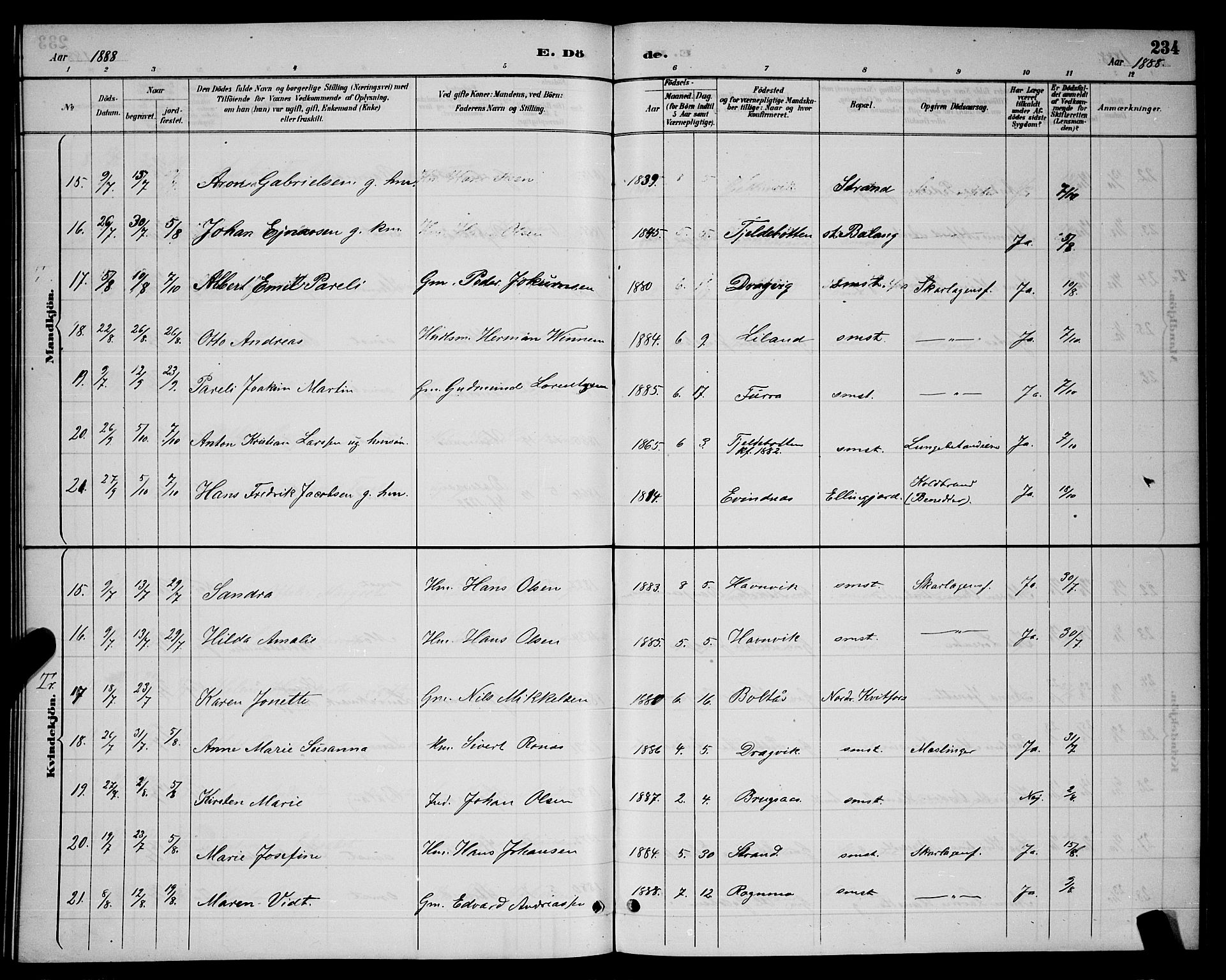 Ministerialprotokoller, klokkerbøker og fødselsregistre - Nordland, AV/SAT-A-1459/863/L0914: Klokkerbok nr. 863C04, 1886-1897, s. 234